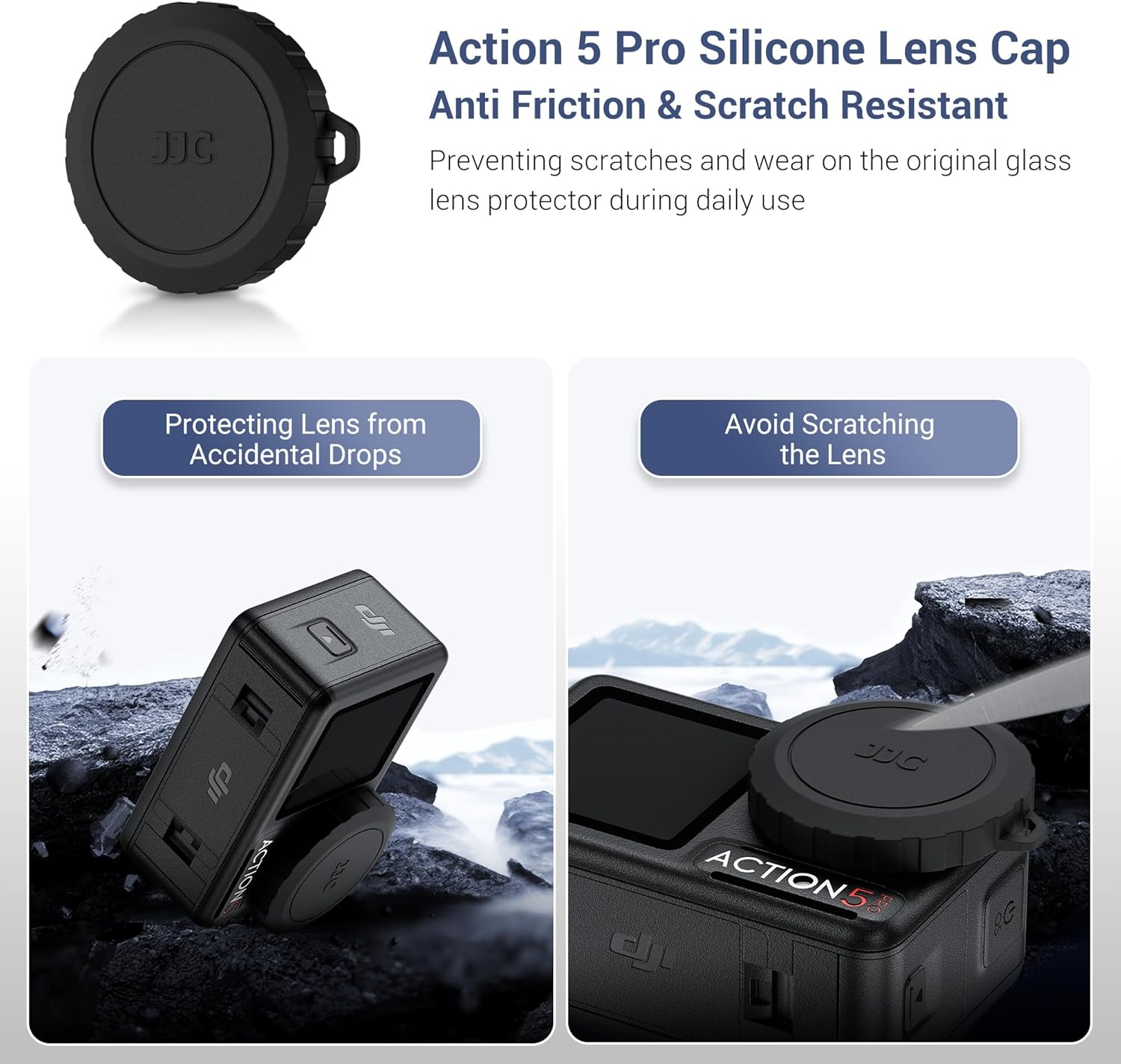 JJC Silicone Lens Cap for DJI Osmo Action 5 Pro 4 3, Protective Cover with Anti-Loss String & Silicone Ring, Protects Lens from Crack Bumps Dust Scratch When Not Using, Compatible with Action5 image number 2