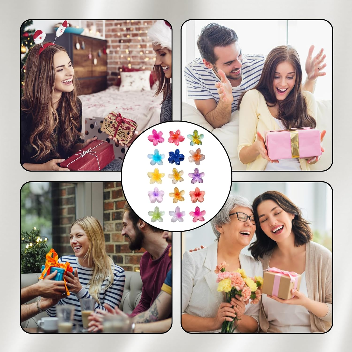 Pack of 15 Flower Hair Clips, 15 Colours, 4 Cm Flower Hair Clip, Flower Hair Clip for Women and Girls, Ideal for Thick Hair and Styling at Parties and Everyday Use image number 2