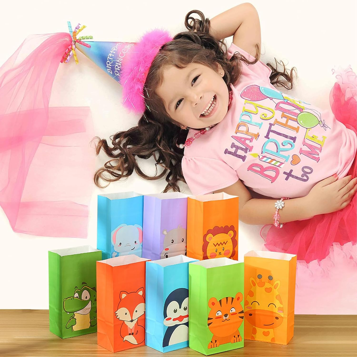 24 PCS Cute Animals Party Favor Bags with Stickers, Candy Bags Gift Bags Birthday Supplies Paper Bags for Kids Girls Boys(B) - A image number 6