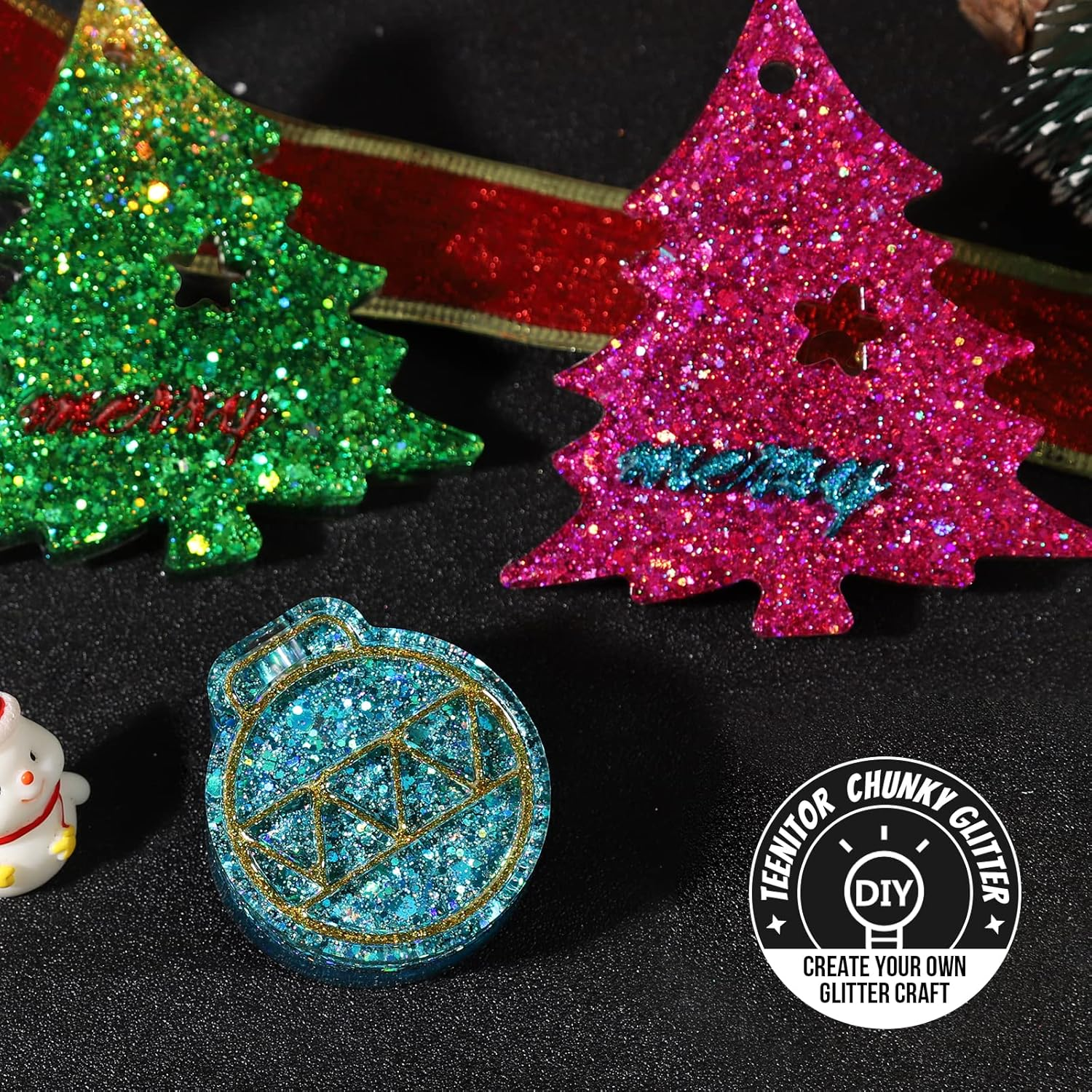 Teenitor Rave Festival Chunky and Fine Glitter Mix - 32 Colors Iridescent Loose Cosmetic Makeup for Face, Body, Hair image number 4