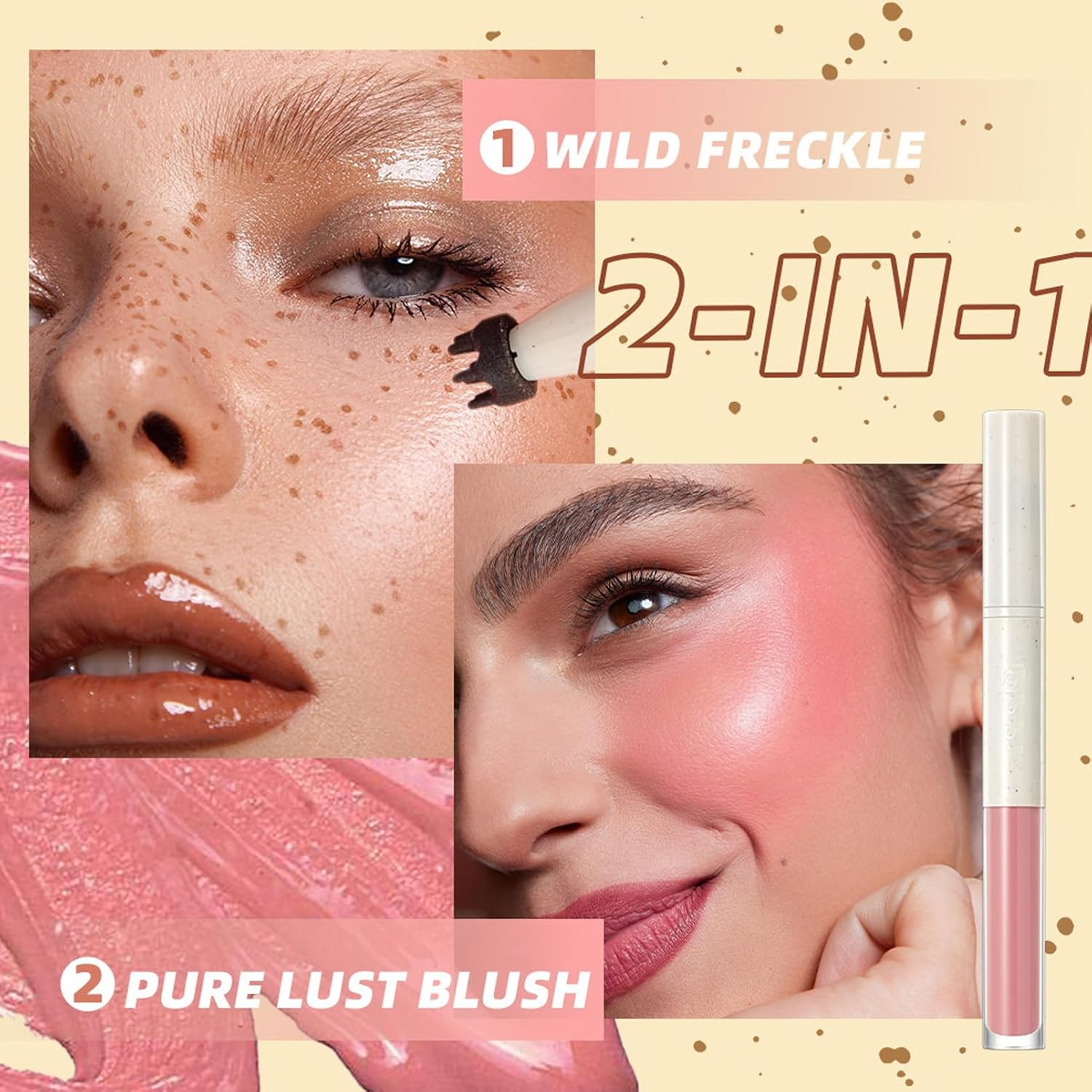 2 in 1 Liquid Blush & Freckle Pen - Waterproof & Long Lasting Buildable Cream Blusher Stick for Cheeks & Realistic Fake Freckles Natural Sun Kissed Makeup Look image number 5