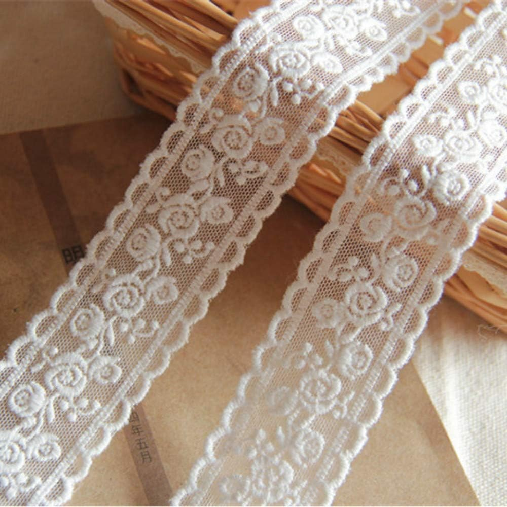 Lace Trim Ribbon, Delicate White Floral Ribbon for Wedding/Bridal Decoration, DIY Craft Sewing, Home Decoration, 5 Yards - Beige image number 2