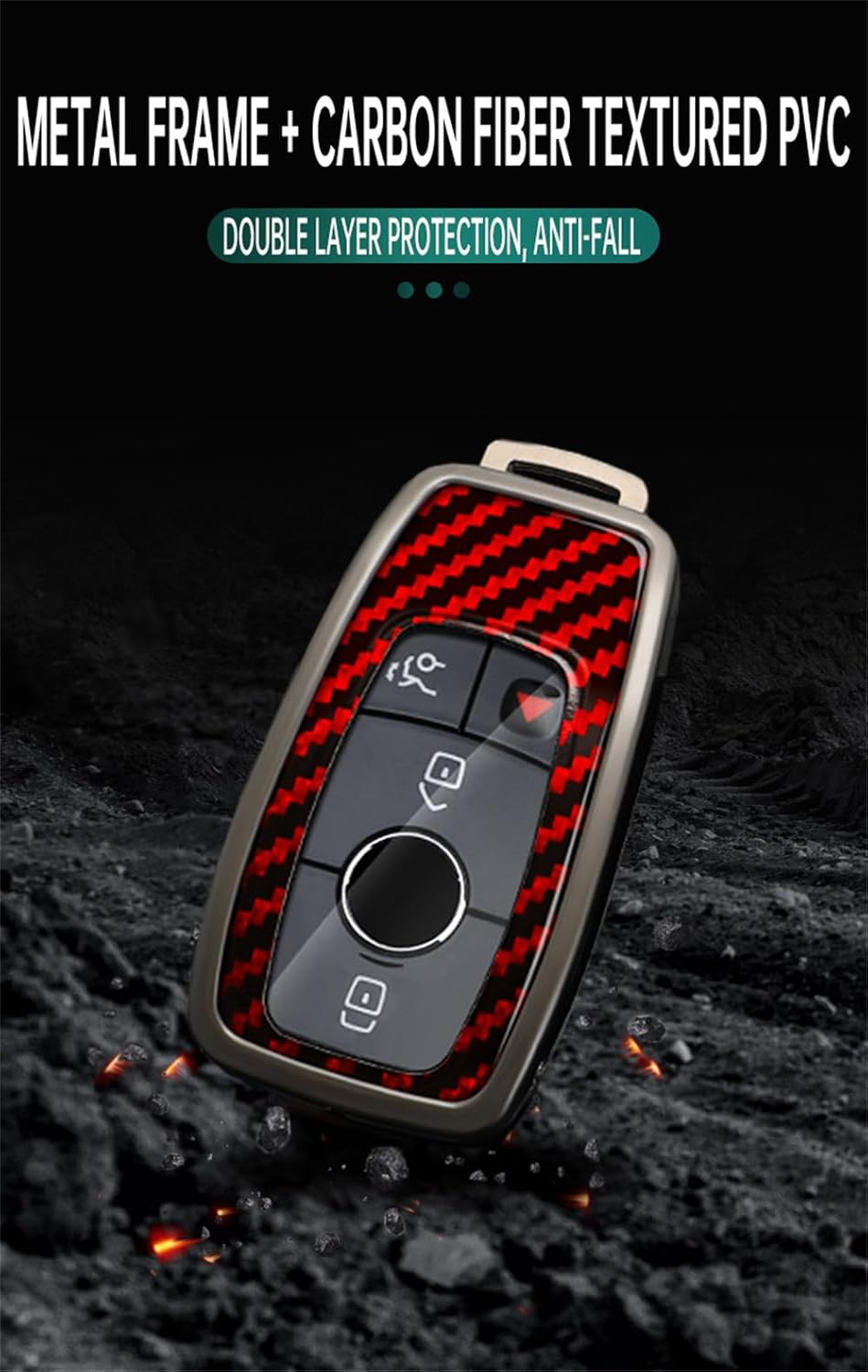 Ontto Alloy Car Key Fob Cover Fit for Mercedes Benz a C E S G Class GLC CLE CLA GLB GLS W177 W205 W213 W222 X167 AMG Key Case Keyring PVC Key Shell Holder Keychian Accessories 3/4 Buttons Black - Red image number 6