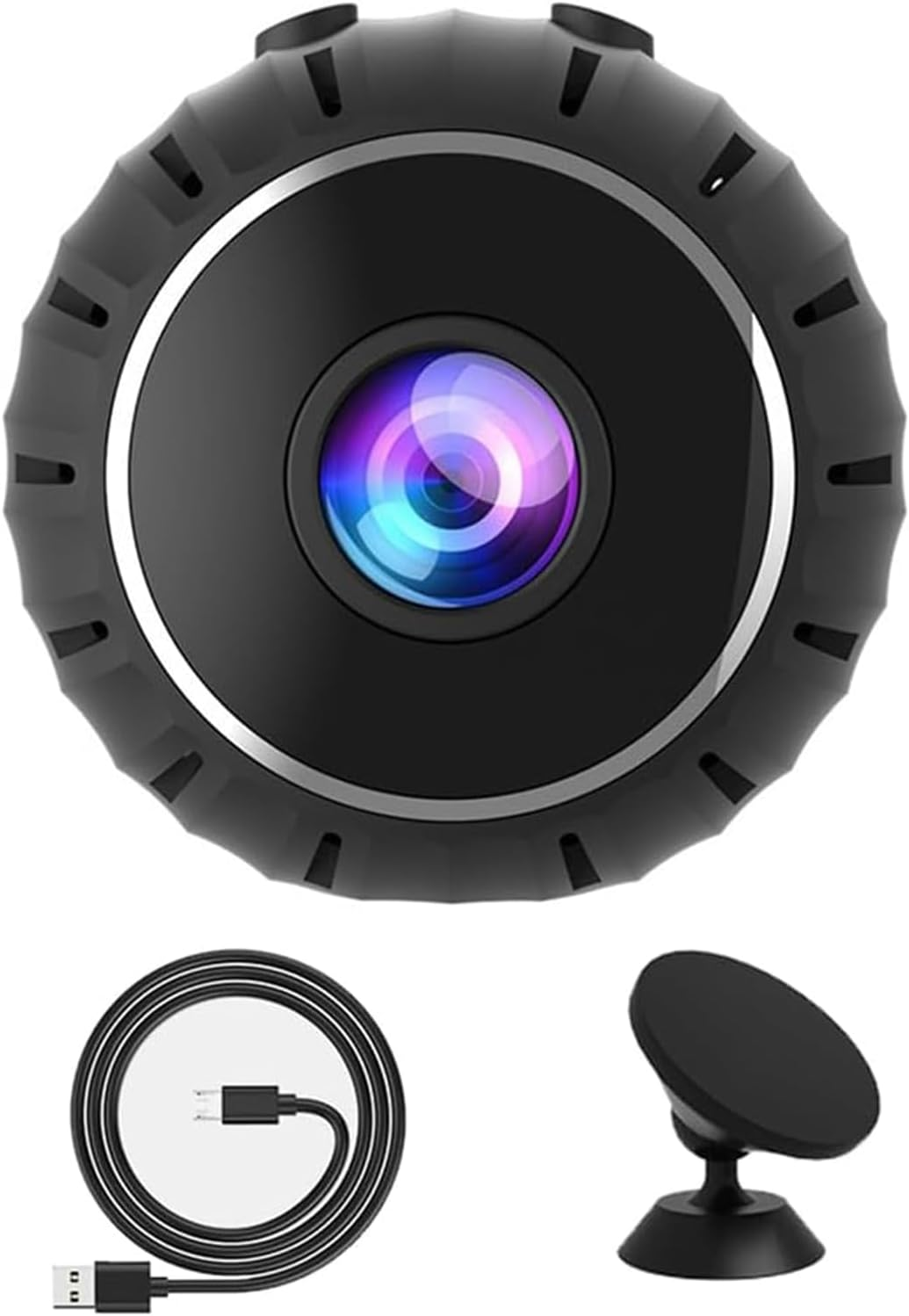 Wireless Security Camera with 360&deg; Rotation, Wifi Mini Camera with Motion Detection, Night Vision, Wide Angle Lens, Portable Baby Monitor & Home Office Surveillance Camera &ndash; Black