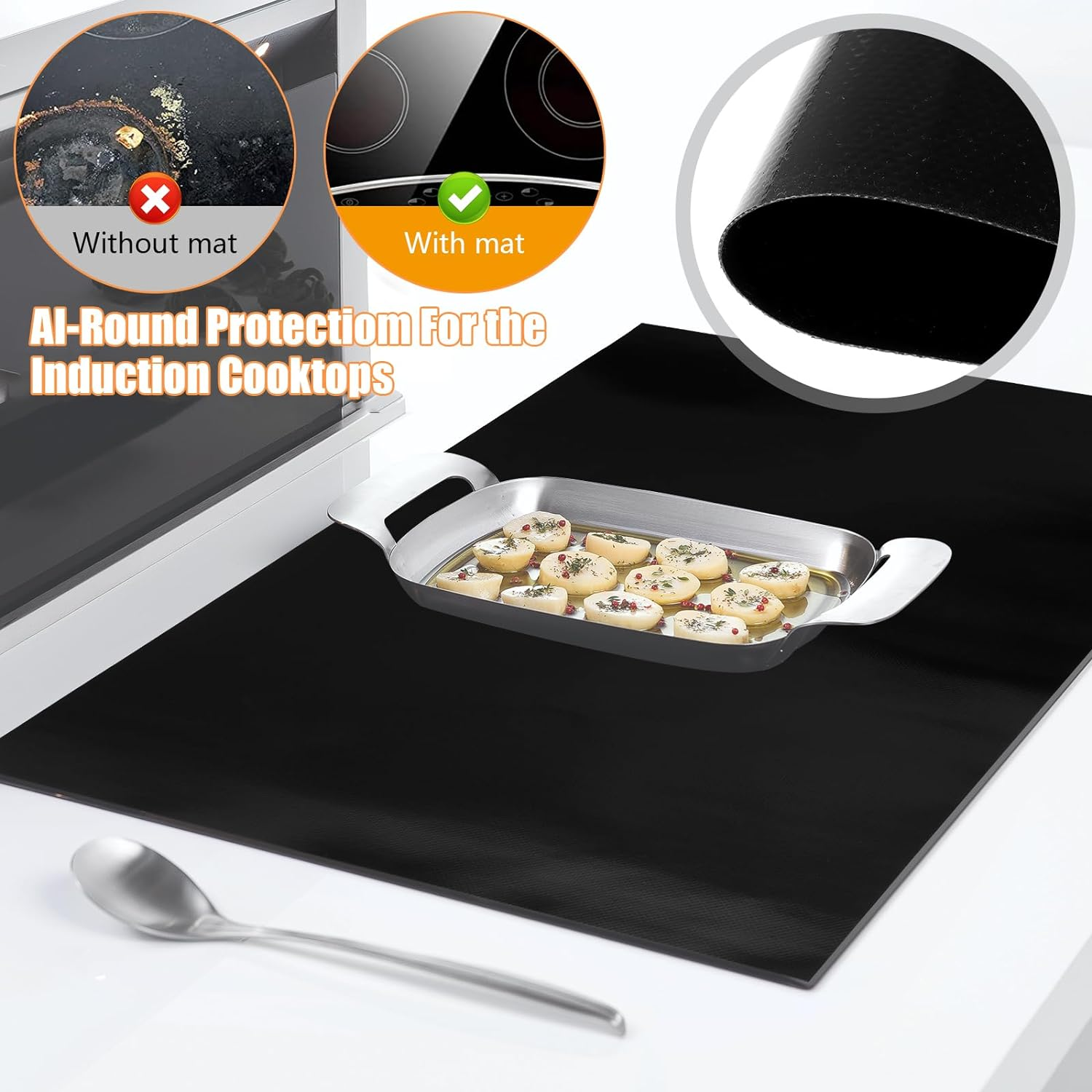 Induction Cooker Protector, Silicone Oil Proof Flexible Flame Retardant Cooktop Protection Mat, Rectangular Hot Pot for Kitchen Cooking (40 * 60Cm) image number 5