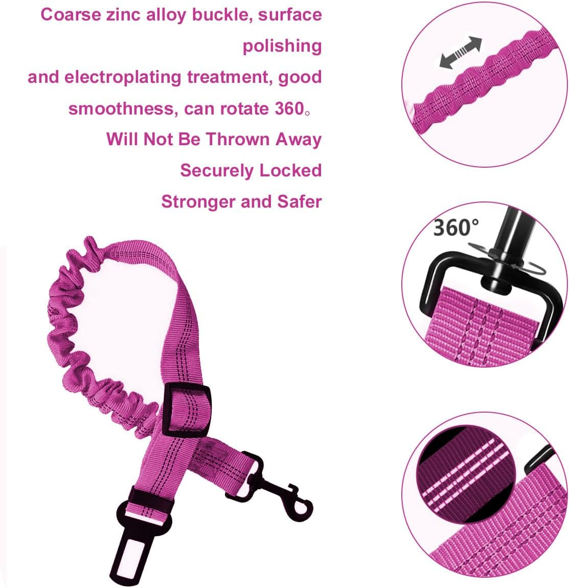 Dog Seat Belt for Car, Dog Seat Belt for Car, Dog Seat Belt for All Dogs and Cats, 52-88 Cm, Pink image number 3