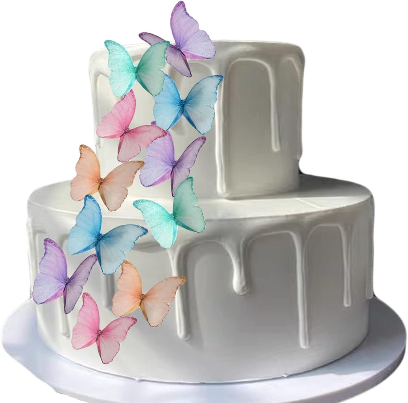 48Pcs Edible Wafer Paper Butterflies Cupcake Topper Purple Pink Green Cake Decorations Mixed Color image number 3