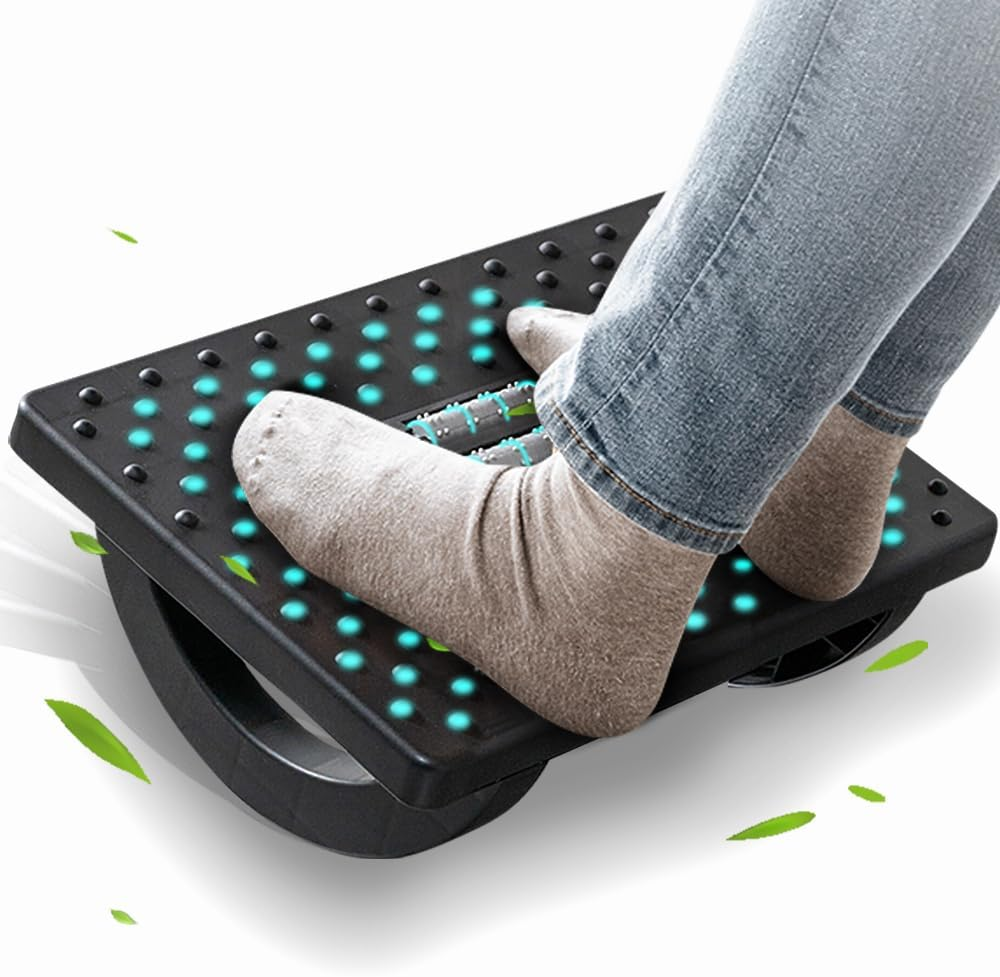 Casazenith Foot Rest for under Desk at Work - Ergonomic Foot Stools for under Office Desk - Rocking Footrest with Roller Massager - Leg Rest for Chair, Computer Gaming - Promote Leg Circulation image number 1