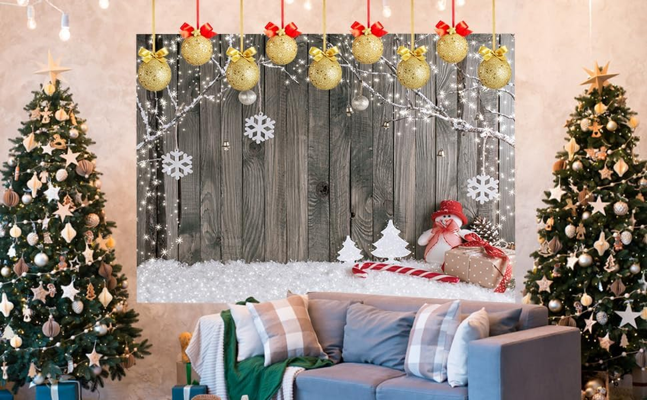 LYWYGG Christmas Backdrop Snow Floor Photo Backgrounds Wooden Wall Photography Backdrops for Child Cp-70(7X5Ft) image number 3