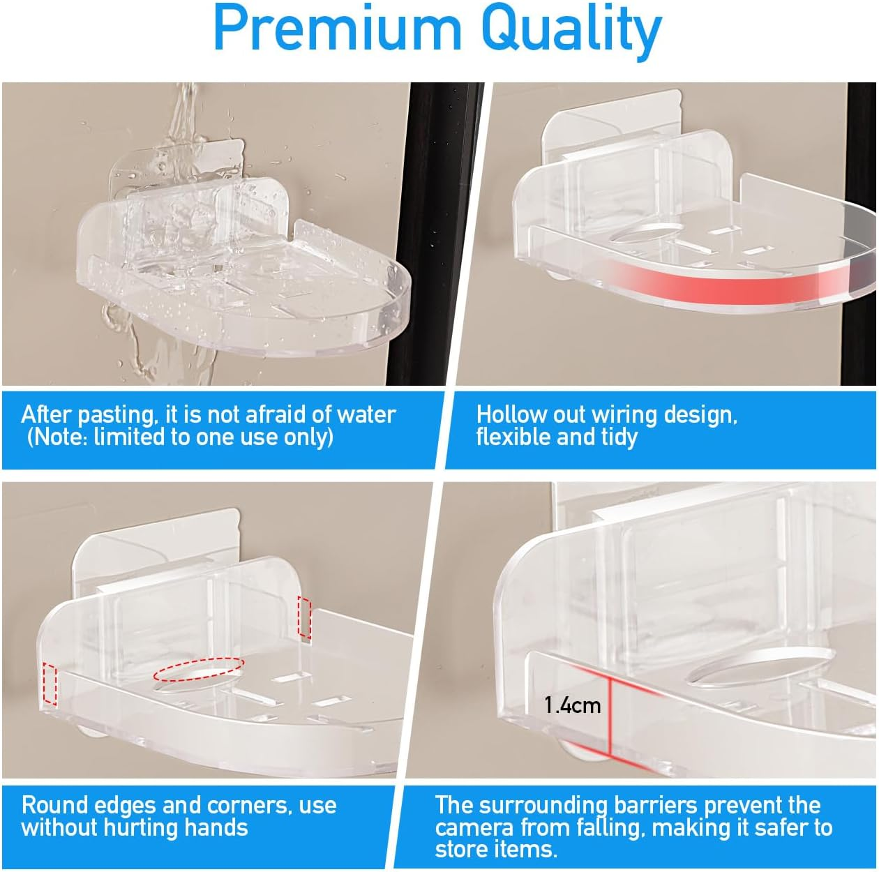 Clear Acrylic Wall Shelf 4 Pack for Surveillance Cameras,Clear Acrylic Floating Shelf for Camera, Adhesive Floating Shelf for Security Cameras,Adhesive Baby Monitor Wall Moun Shelves (Clear)
