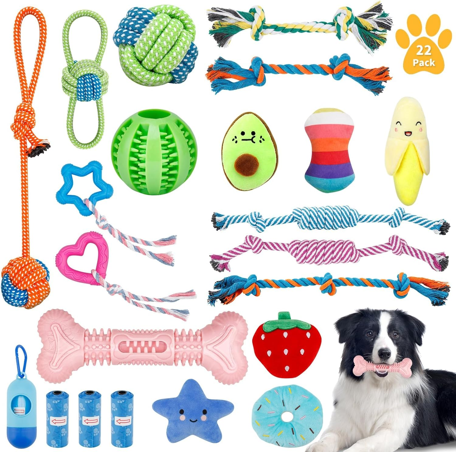 22 Pack Dog Rope Toys for Small & Medium Breed Dogs, Durable Chew, Dog Chew Toys, Tug of War, Interactive Dispensing Dog Treat Toys for Boredom, Promote Dental Health, Exercise & Bonding image number 2