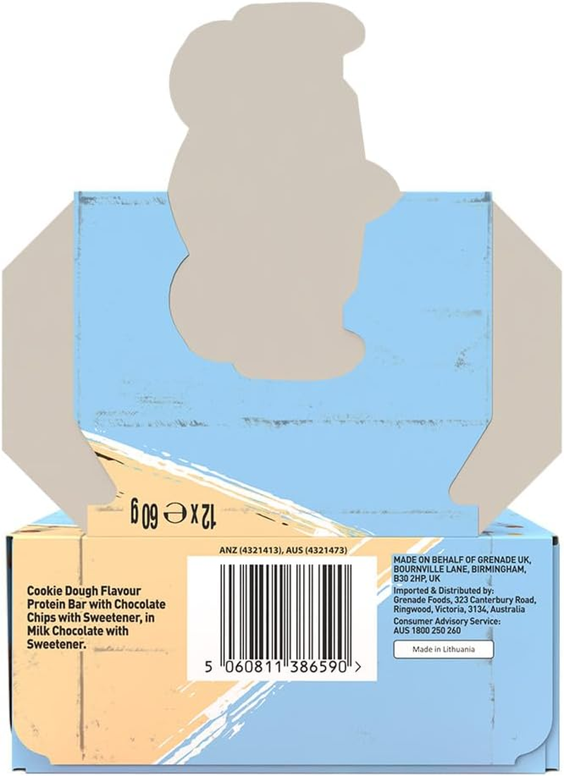 Grenade High Protein, Low Sugar Bar - Chocolate Chip Cookie Dough, 12 X 60 G image number 1