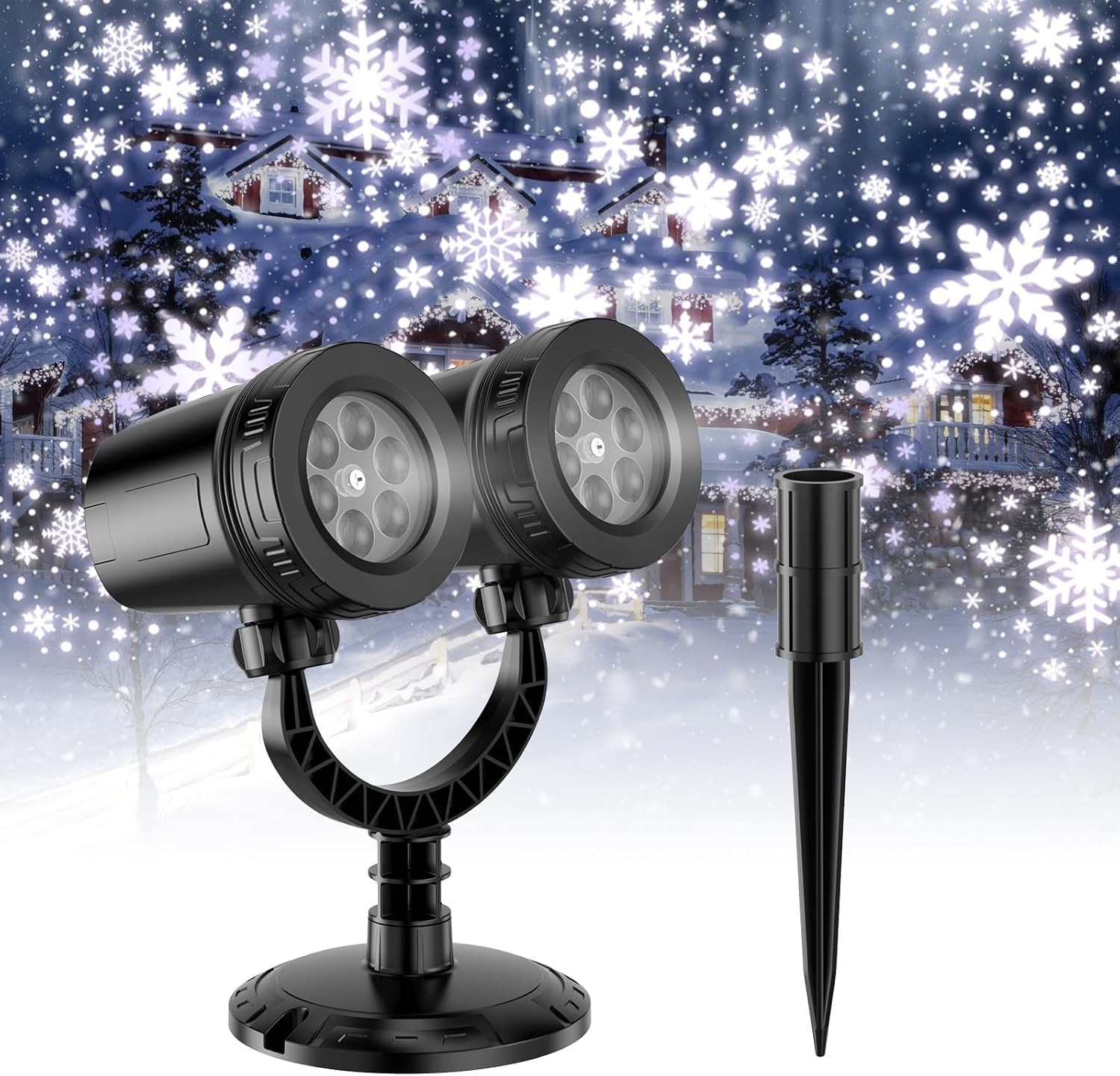 Christmas Double Head Snowflake Projection Lights, Outdoor LED Christmas Lights IP65 Waterproof,Rotating Snow Lamp Brighter LED Landscape for Xmas Holiday Party Decoration image number 5