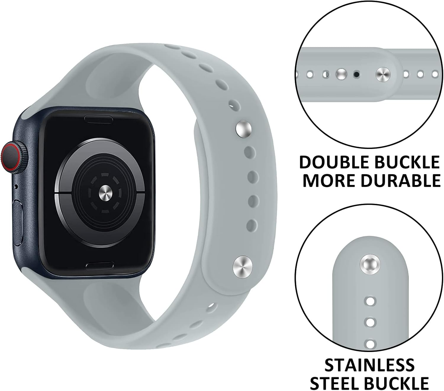 Sport Band for Apple Watch 45Mm 44Mm 46Mm 49Mm 42Mm 41Mm 40Mm 38Mm,Soft Silicone Adjustable Replacement Strap for Iwatch Series 10/9/Ultra 2/SE 2Nd/8/7/Ultra/Se/6/5/4/3/2/1,Double Adjustment Buckle image number 5