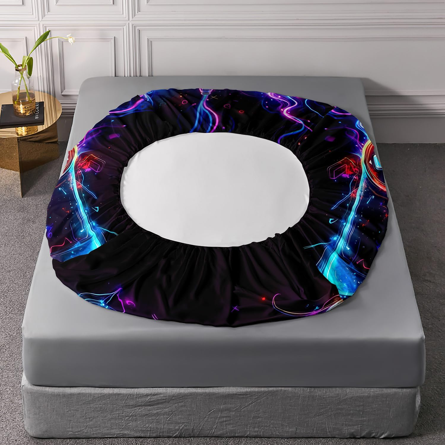 AILONEN Boys Gamer Fitted Sheet Set Queen,Colorful Video Game Controller Printed Bedding for Gaming Lovers,3D Game Console Black Fitted Sheet + 2 Pillowcases,3Pcs image number 2