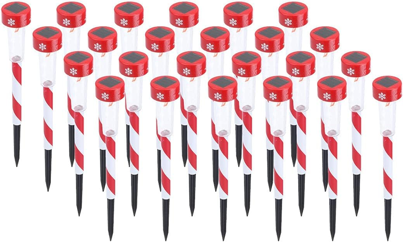 CHRISTMAS by SAS - 24Pcs Garden Stake LED Solar Light, Automatically Cycles through Colours, Red, Blue, Green, Yellow, Light Blue, Purple, Pink, 36Cm Striped Red & White, Outdoor Christmas Decor image number 3