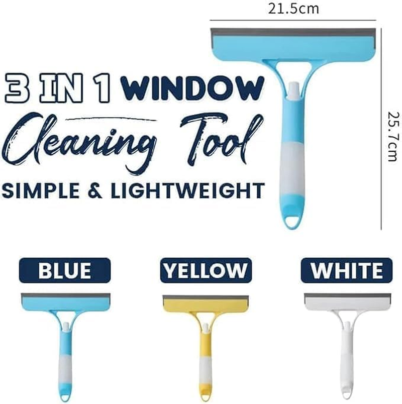 2025 New Window Cleaning Scraper 3 in 1, Squeegee for Shower Glass, Spray Function for Glass Doors and Windows, Mirrors Scraper, Brush. All-Purpose Window Cleaner Tool (Yellow+Blue+White) - Blue image number 5