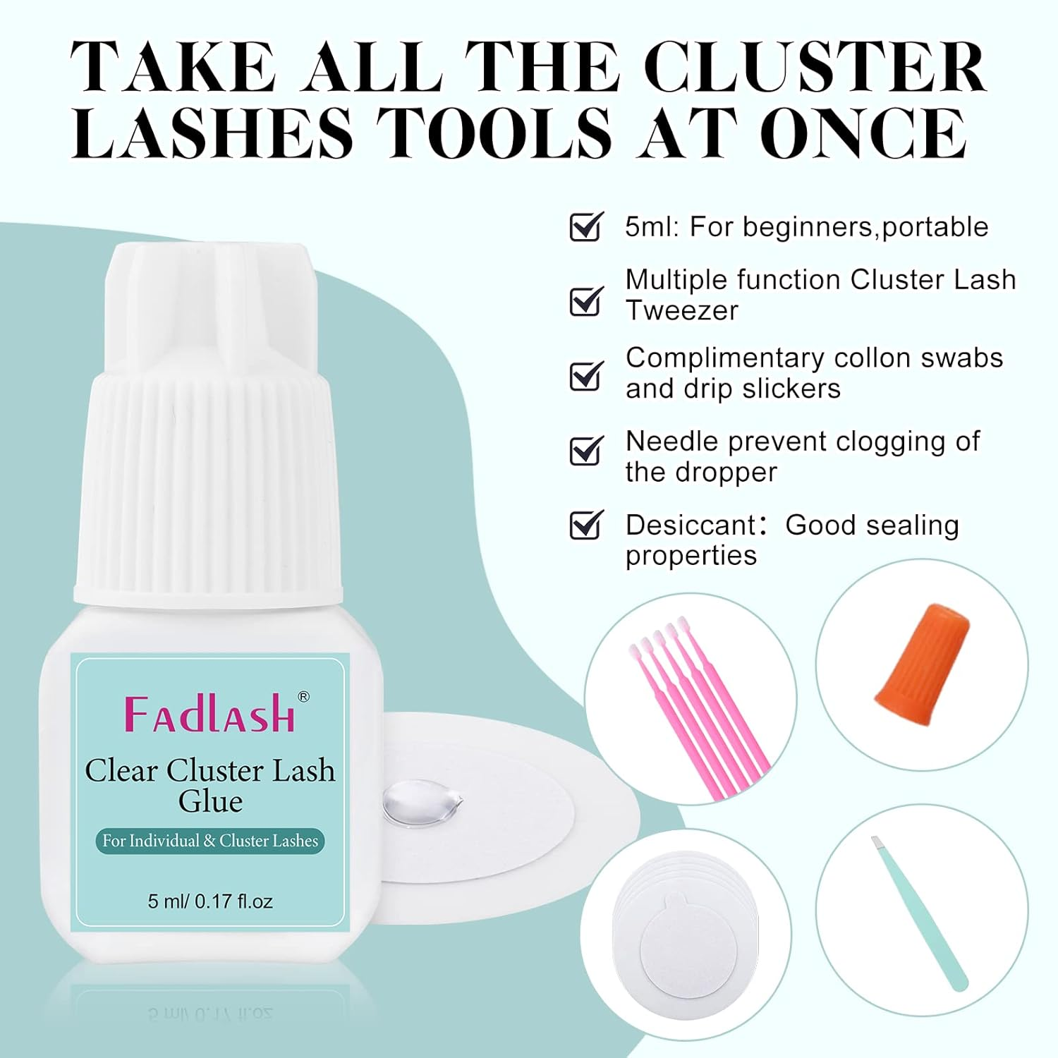 FADLASH Lash Cluster Glue Fast Drying Long Lasting DIY Waterproof Clear Lash Glue for Eyelash Clusters for Self Application image number 1
