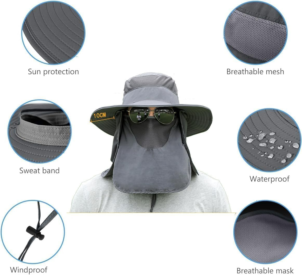 H HOME-MART UPF50+ Sun Hat Wide Brim Fishing Hat with Removable Neck Flap & Face Cover for Men & Women, UV Sun Protection Sun Hat for Outdoor image number 3