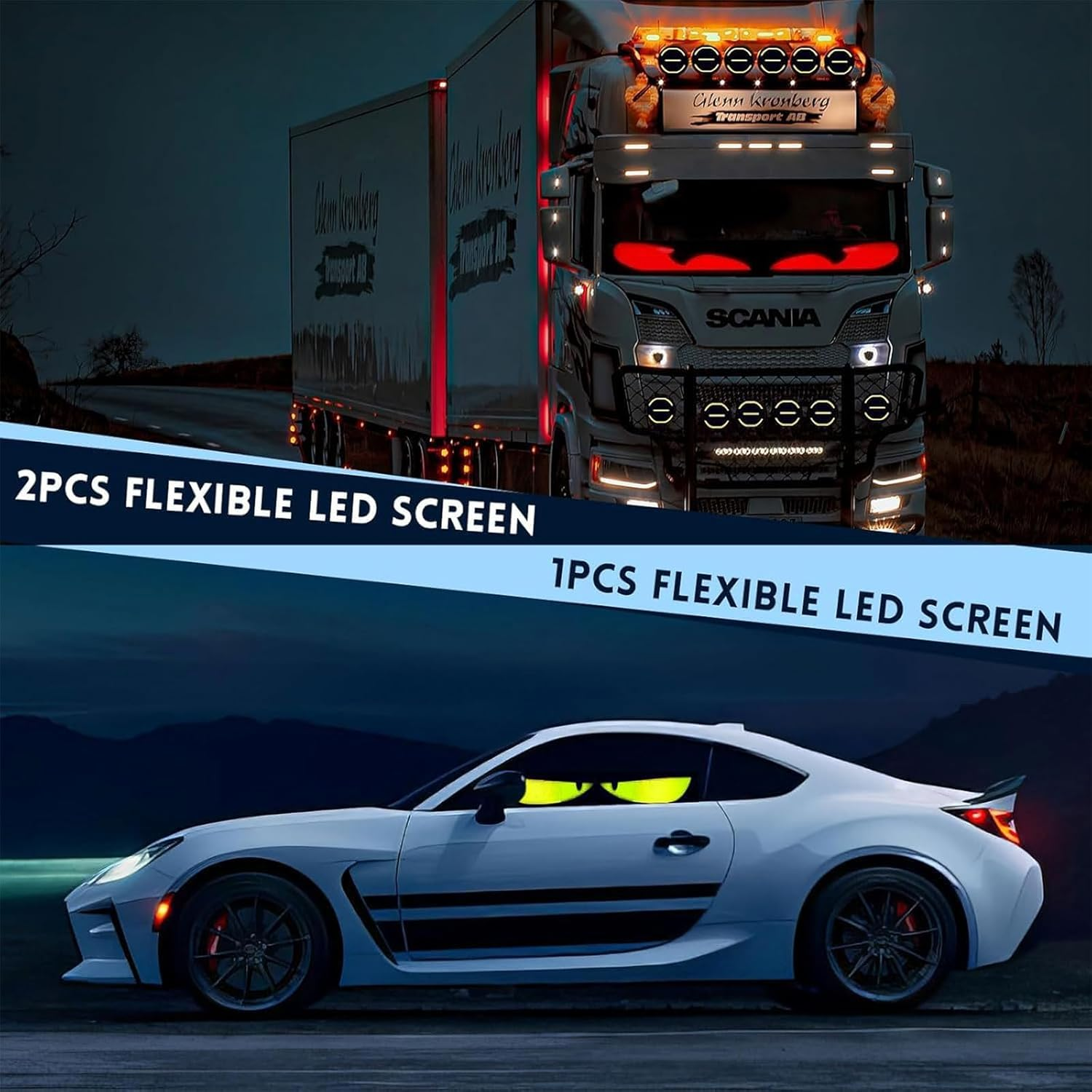 Homodoskey Devil Eyes Lights for Cars, 60X12Cm Programmable LED Eyes for Car/Truck Windshield, Flexible LED Display Screen Panel DIY Car Dynamic Smart Colorful Eye Lamp Soft Screen, 1Pack image number 6