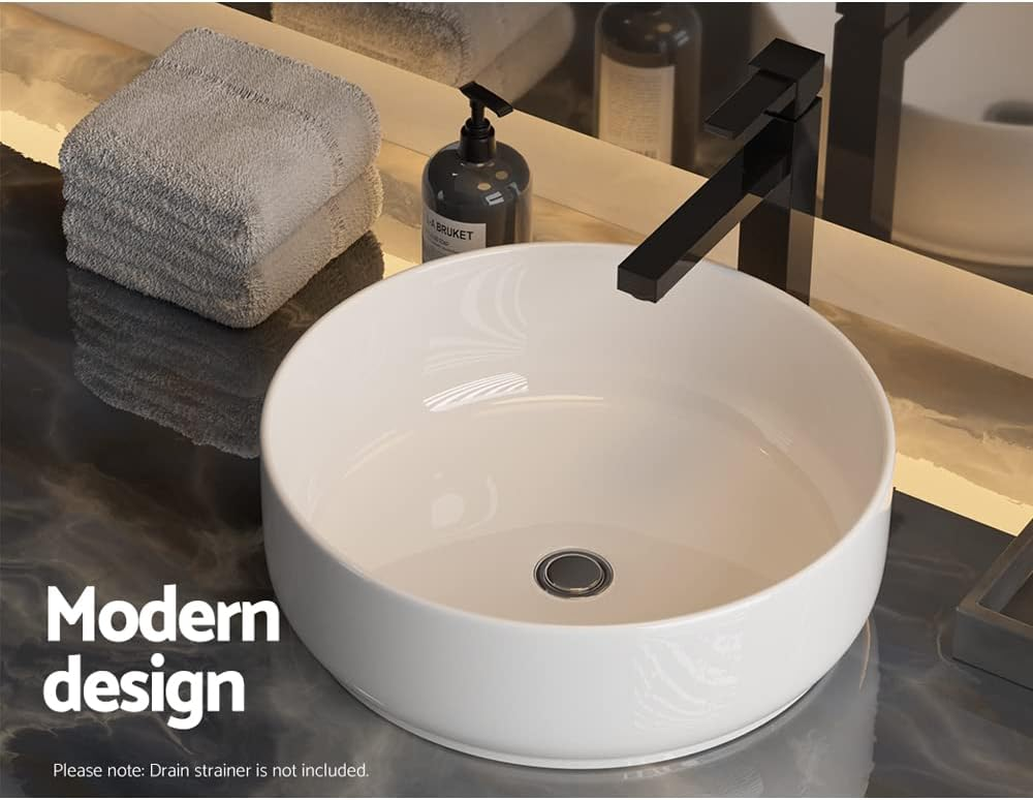 Cefito Bathroom Basin Vanity Sink, Ceramic Hand Wash Basins Vessel Sinks above Counter Top Tools Kitchen Home Improvement, round Shape High Gloss Finish Scratch-Resistant White image number 6