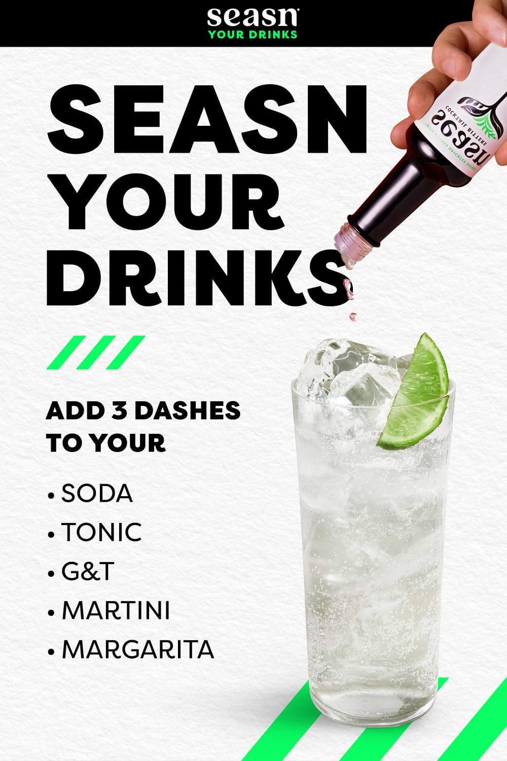 Seasn LIGHT Non Alcoholic Cocktail Bitters &ndash; Zesty & Citrus Bitters with Lime, Grapefruit Peel & Sea Salt &ndash; Vegan, Sugar Free Mixer for Cocktails & Mocktails &ndash; 150 Ml