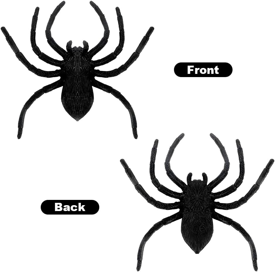 Plastic Spider Halloween Decorations - 8PCS Black Large Spider Web Decoration, Realistic Prank Props, Scare Fun Practical Surprise Joke Toys, 3.9 X 3.7 Inches