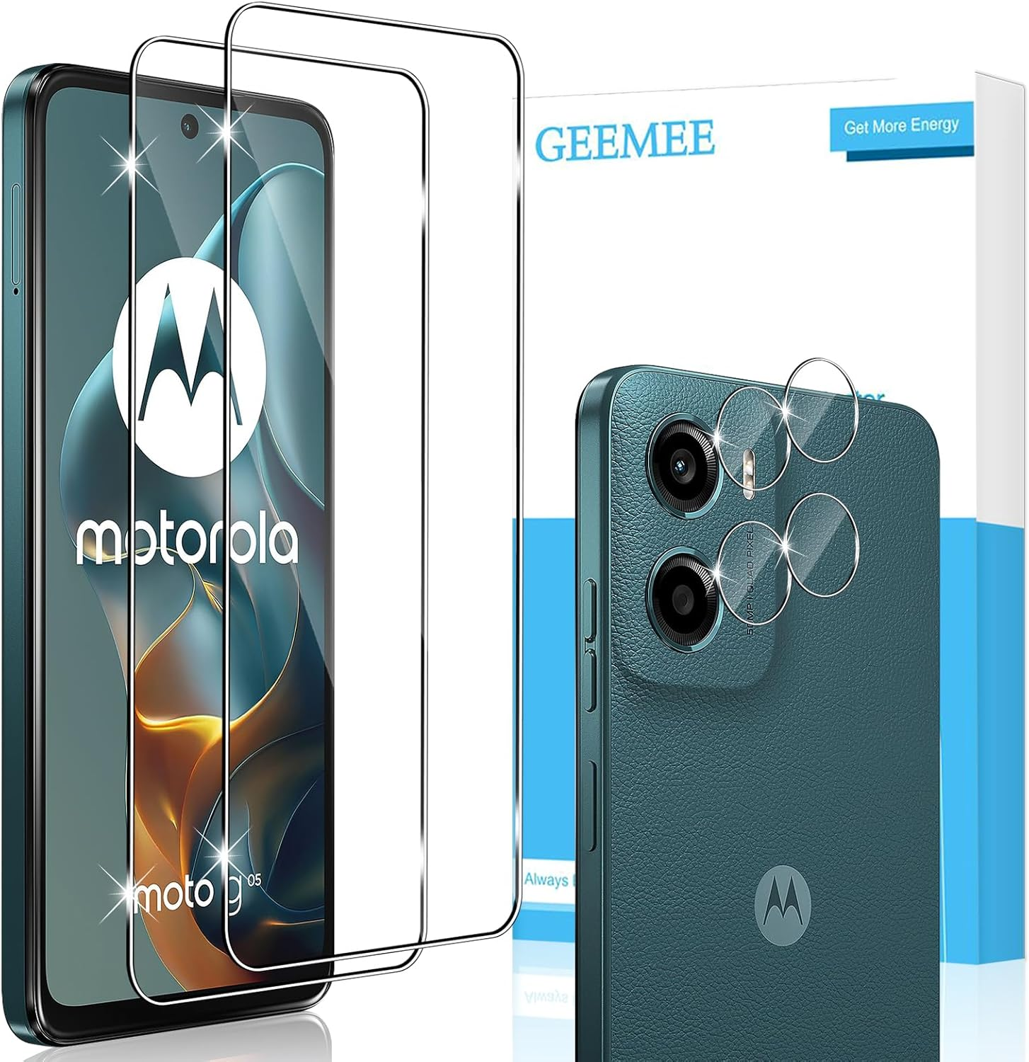 GEEMEE Tempered Glass Screen Protector for Motorola Moto G05/Moto E15, Pack of 2 Screen Protectors + 2 Camera Film, 9H Hardness Anti-Scratch Film HD Protective Glass Screen Protector image number 4