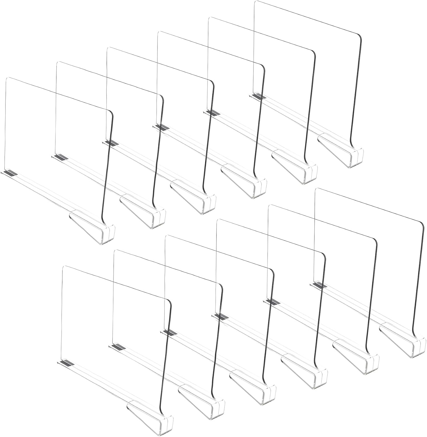 FORYUSE 12 Pack Acrylic Shelf Dividers for Closet Organization Clear Organiser Wooden Shelving Cabinet Separator Bedroom Kitchen Office Bookcase image number 2