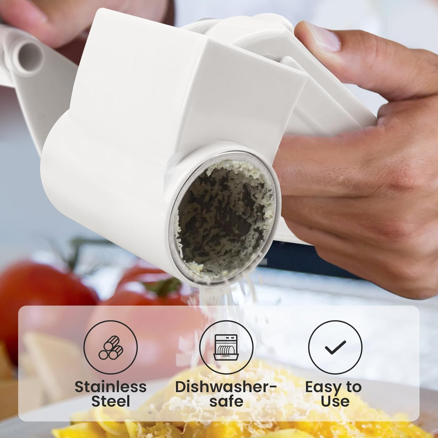 Rotary Cheese Grater with Handle for Vegetables, Chocolate, Hard Cheese & Nuts - White image number 3