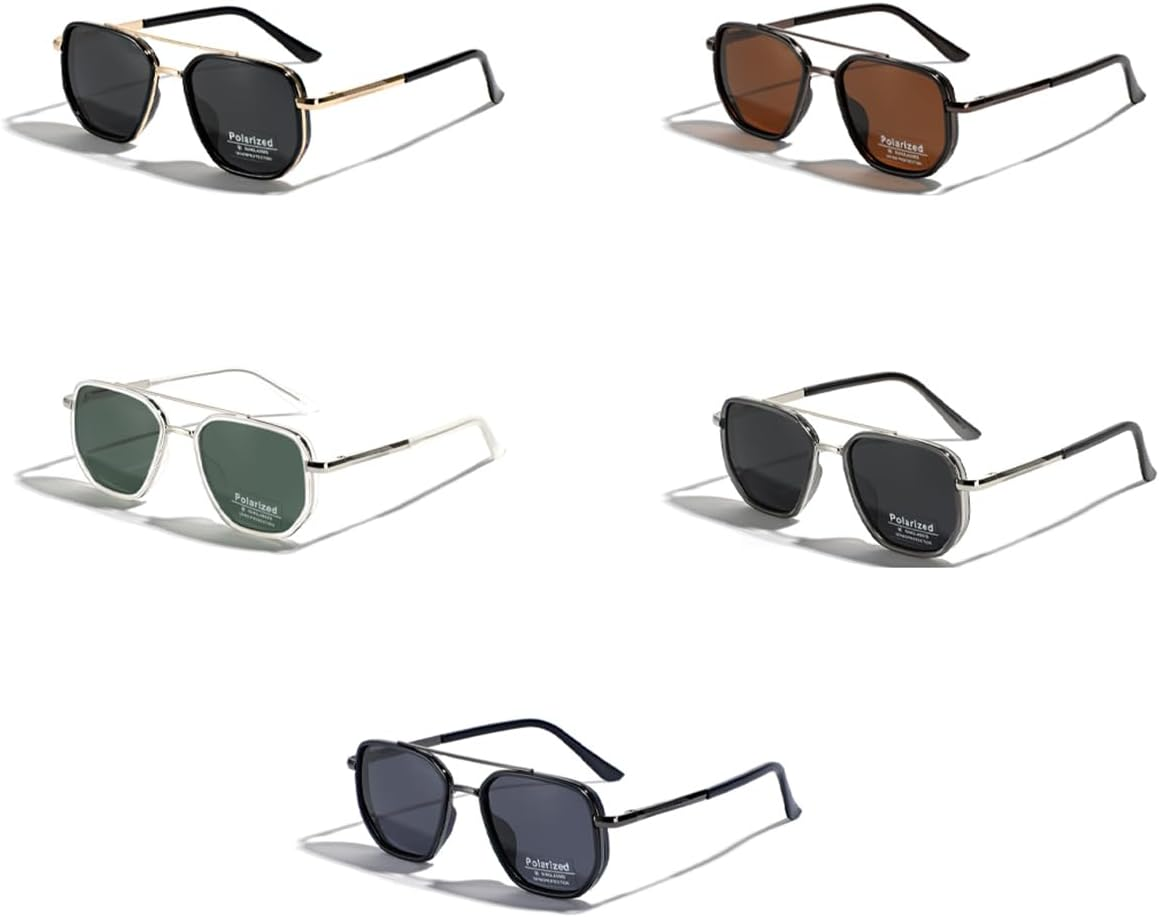 LIGOES TR90 Polarised Sunglasses Retro Square Flattop Sunglasses Double Bridge Full Frame UV400 Lens Glasses image number 2