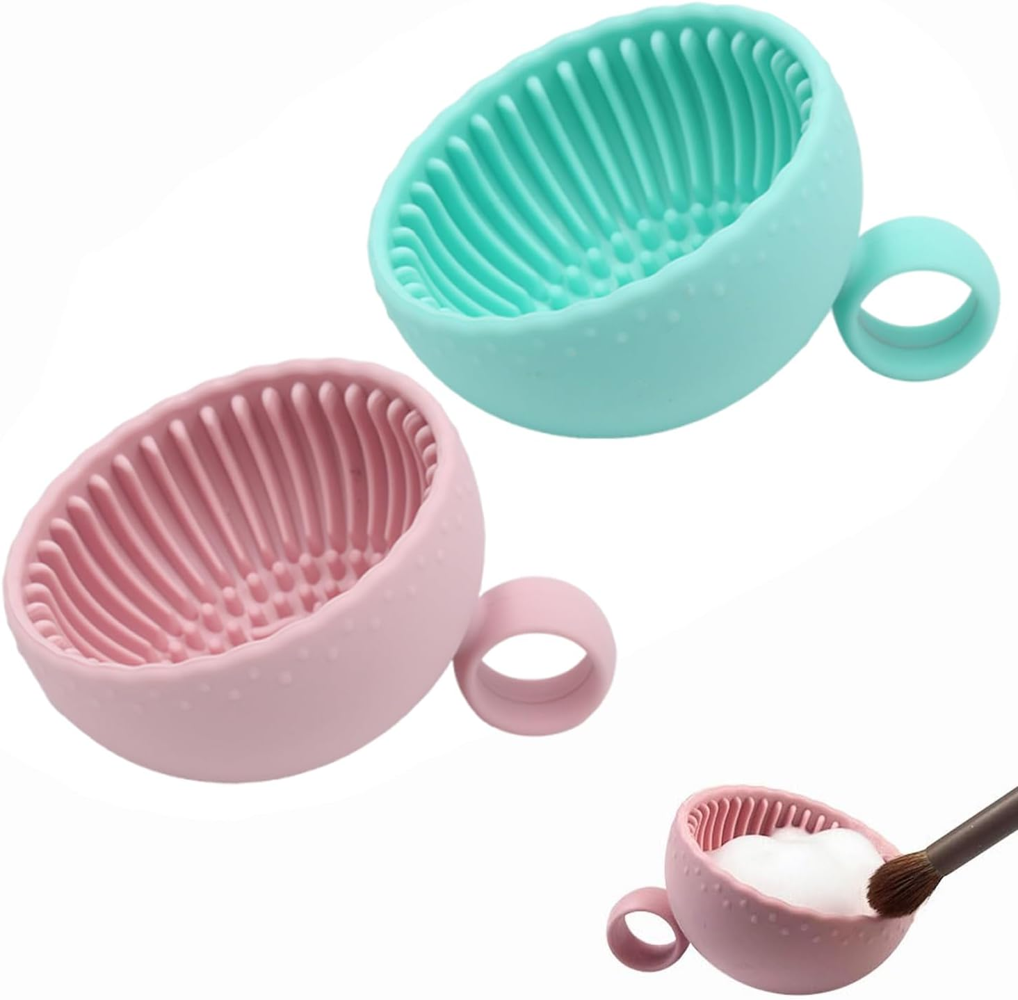 BYVCUI Make up Brush Washing Bowl, Makeup Brush Cleaner Machine, Silicone Brush Scrubber Bowl, Portable Washing Tool Cosmetic Brush Cleaner Cleaning Pad for Women Girl (Pink+Green)