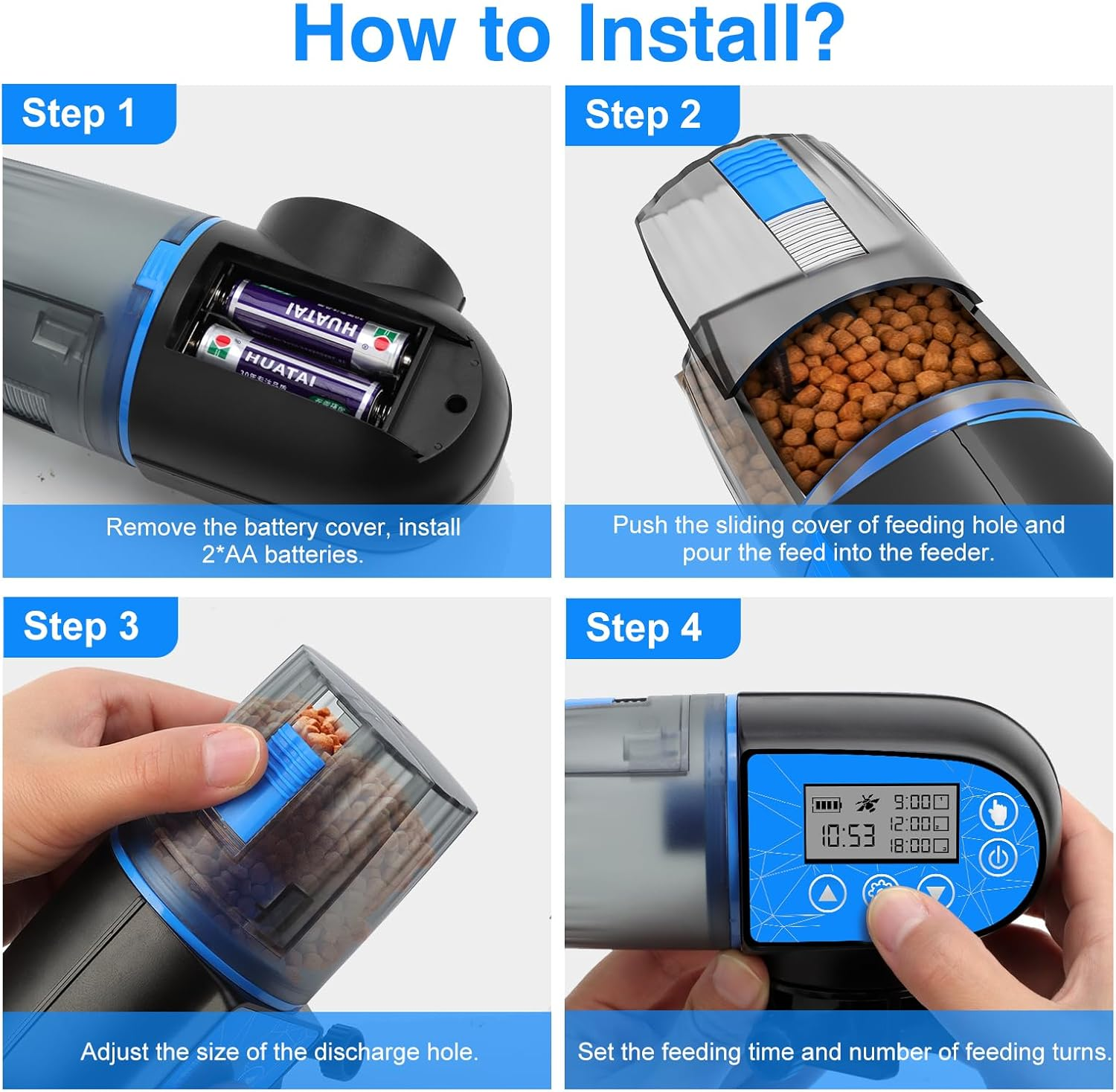 Automatic Fish Feeder, Beedove Fish Feeder with Timer, Moisture-Proof Fish Food Dispenser with LCD Display, Large Capacity Auto Fish Feeder Turtle Feeder for Small Tank, Big Aquariums, Pond (Blue) image number 1