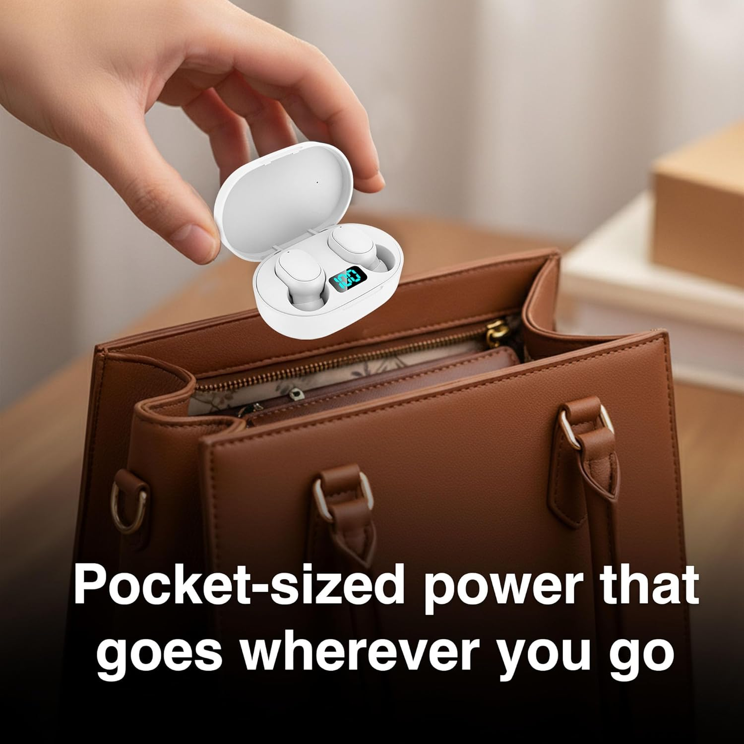 Laser True Wireless Earphones White with LED Battery Display Bluetooth 5.3 TWS Headphones USB-C Charging Case for Music Calls Travel Gym Work image number 4