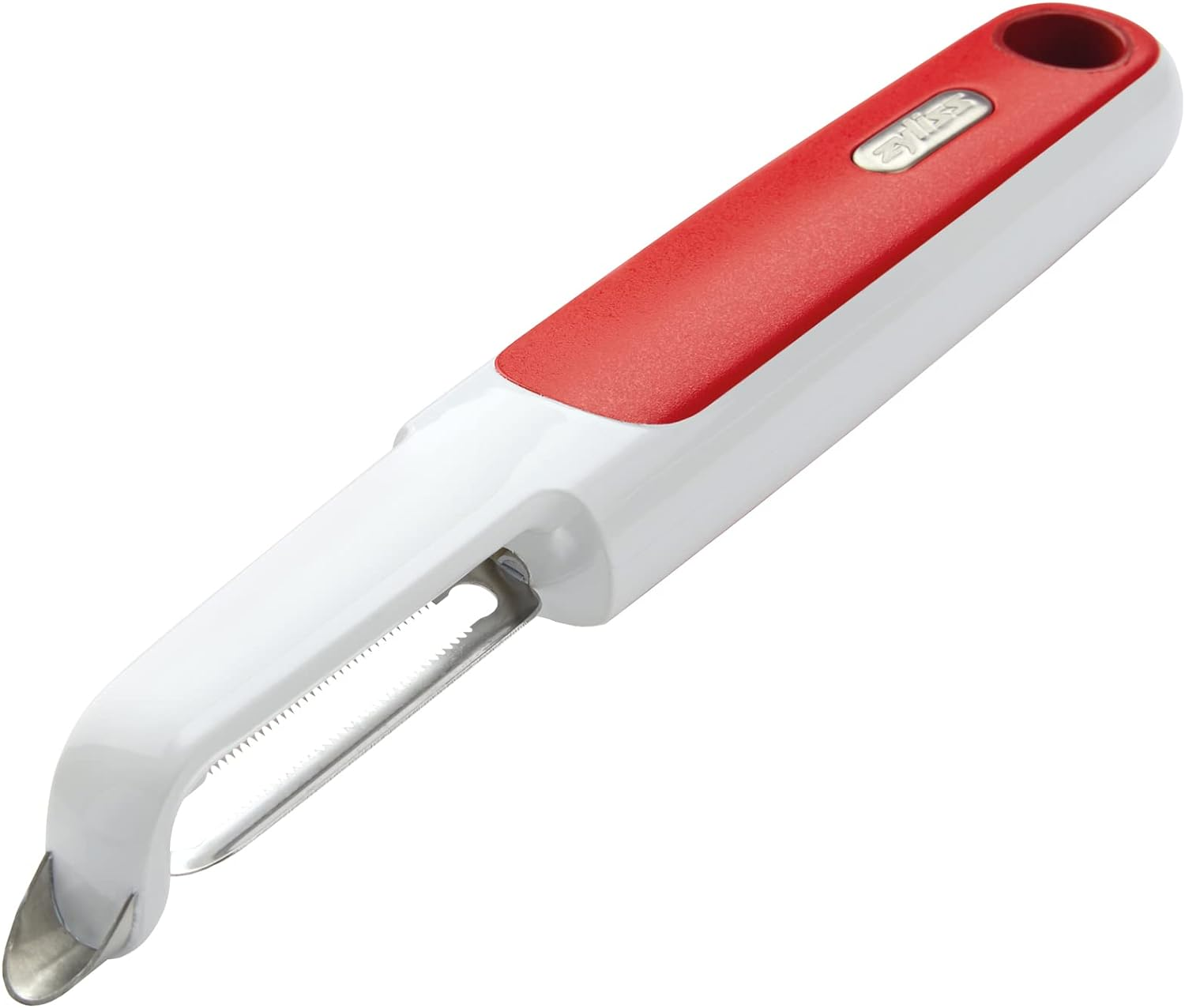 Zyliss Vegetable Peeler | Smooth Glide Swivel Potato Peeler with De-Eyeing Cutting Tip | Comfortable Ergonomic Handle | Stainless Steel Sharp Blade | 2.5 X 9.5 X 26 Cm | White/Red image number 5