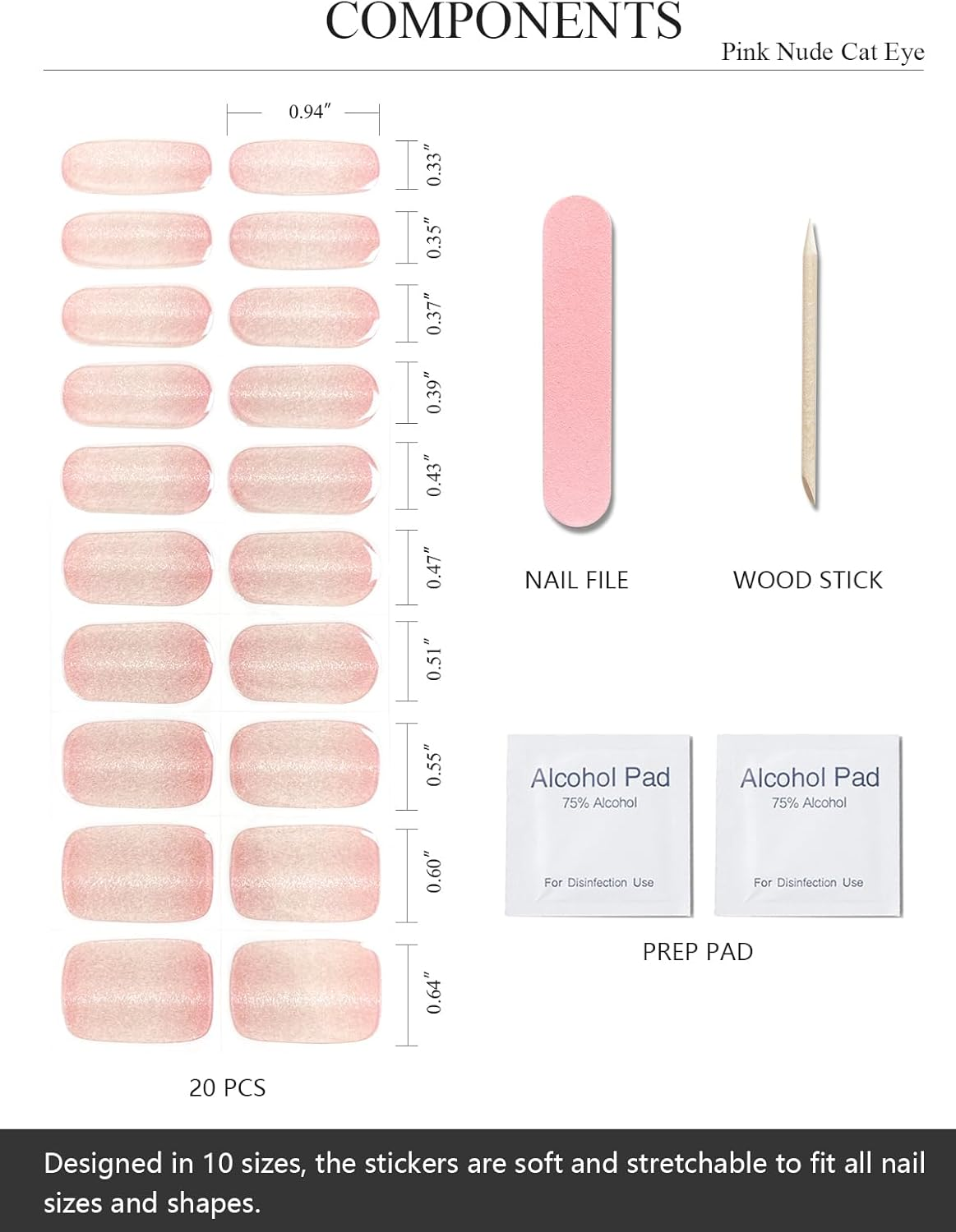 Semi Cured Gel Nail Strips (Baby Blue), 20 Pcs Gel Nail Wraps, Stickers, UV Light Required, Salon Quality, Long Lasting (Pink Nude Cat Eye) image number 3