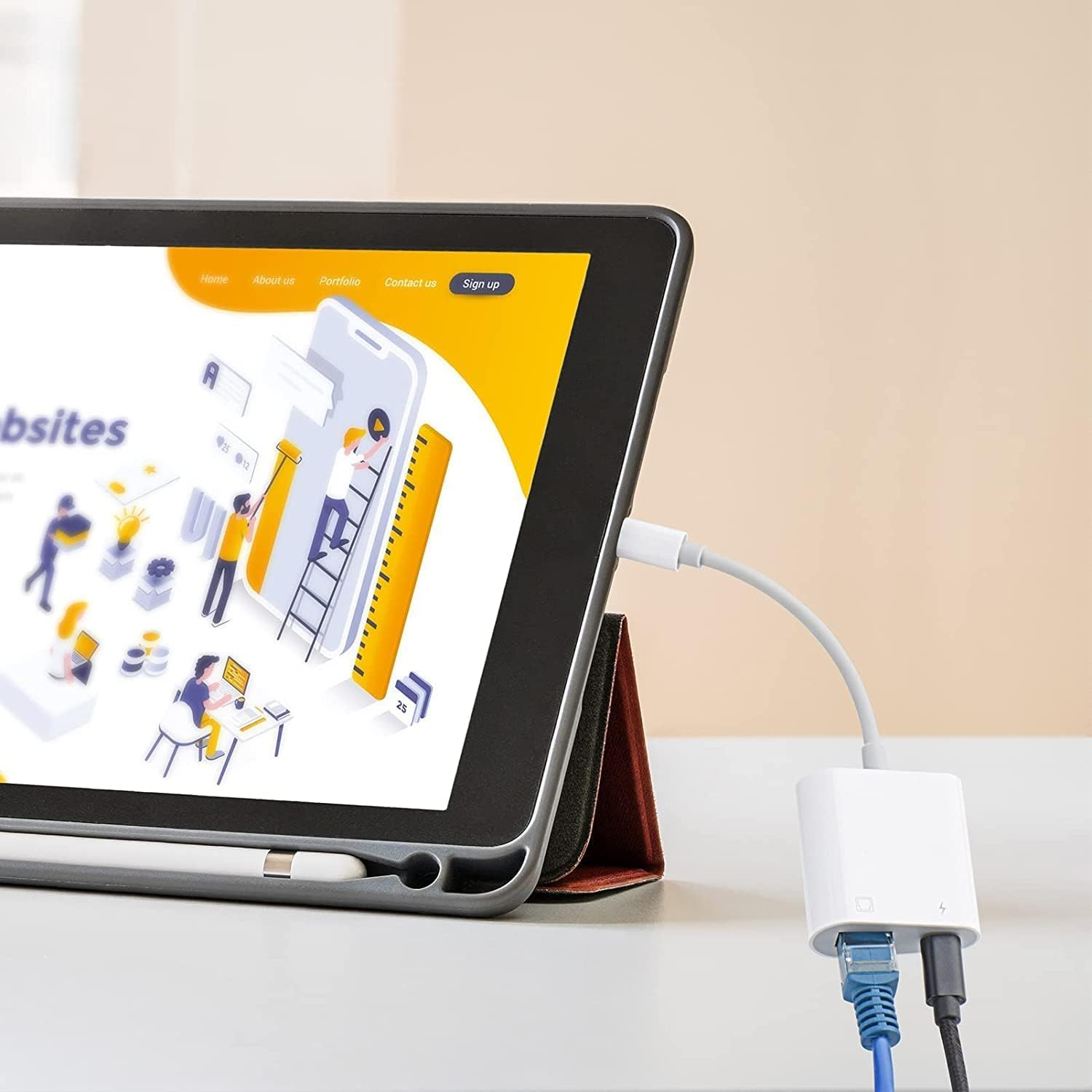 Lightning to Ethernet Adapter, 2 in 1 RJ45 Ethernet LAN Network Adapter with Charging Port for Phone, Pad 10/100Mbps High Speed, Plug and Play image number 5