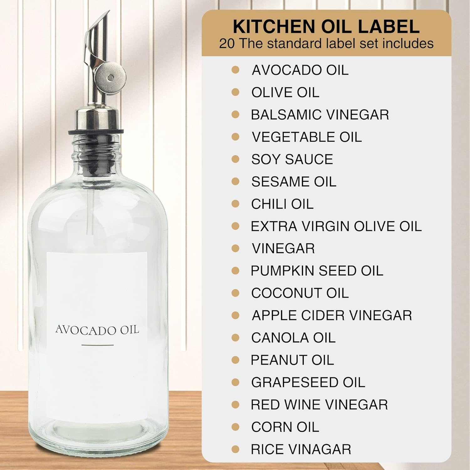 3PCS Oil Dispensers with Labels 480Ml Kitchen Cooking Glass Bottles Containers with 304 Stainless Steel Automatic Pump Heads Anti-Corrosion & Rustproof image number 6