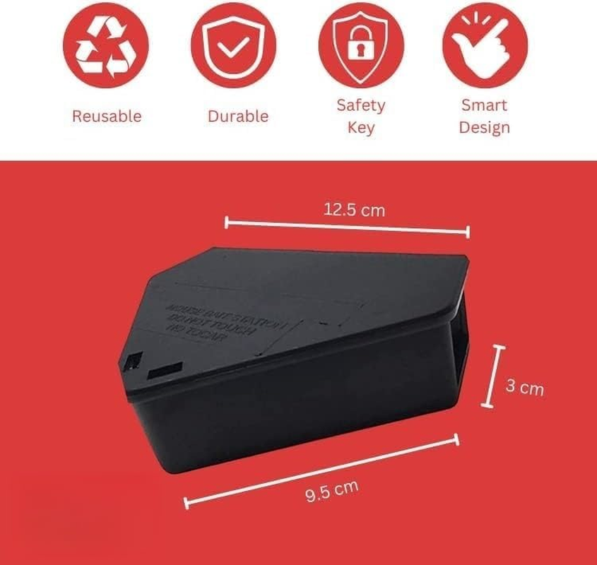 Mouse Bait Station with Keys - Child and Pet Safe Tamper Resistant Corner Unit Mini Rodent Trap Bait Stations - Indoor Outdoor Use (6 Pack, 2 Keys - Black) image number 5