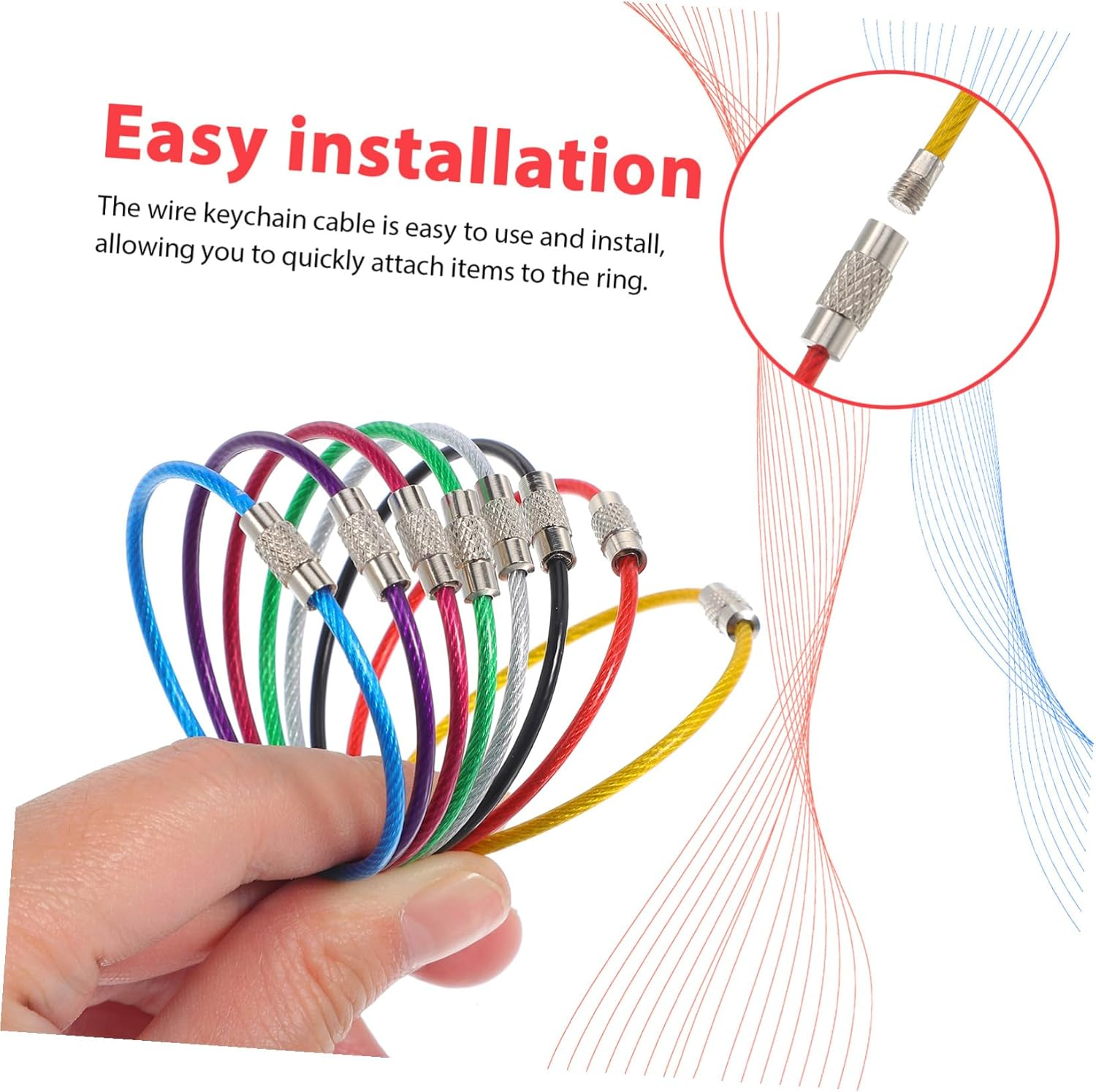 Tofficu 16Pcs Wire Keychain Cable Stainless Steel Multi-Color Key Rings for Travel Luggage and Bag Tags image number 6