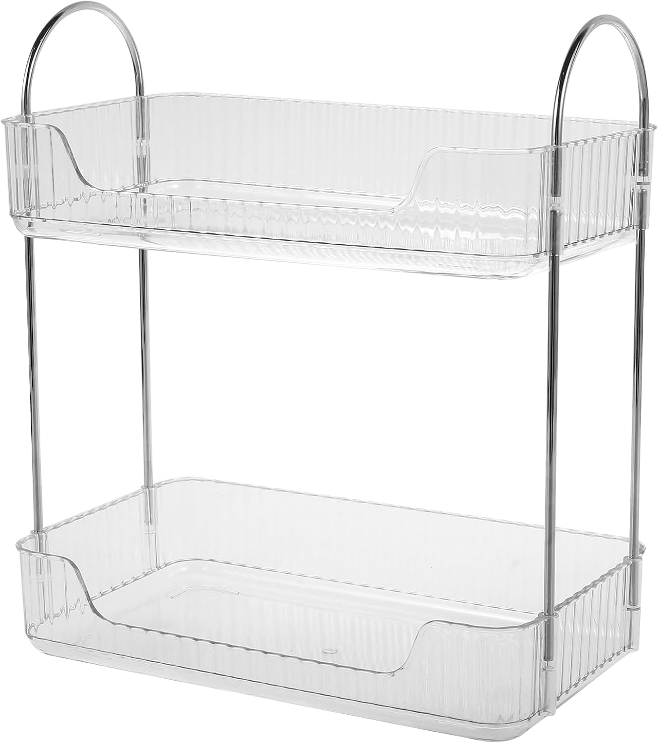 Bathroom Countertop Organizer 2-Tier Vanity Tray Shelf Vanity Counter Skincare Shelf Organizer with Detachable Tray Kitchen Counter Standing Rack Bathroom Countertop Storage Organizer (Clear White)