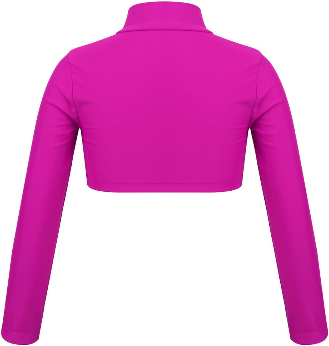 Sxiwei Kids Girls Long Sleeve Mock Neck Ballet Dance Gymnastic Crop Top Dancewear image number 6