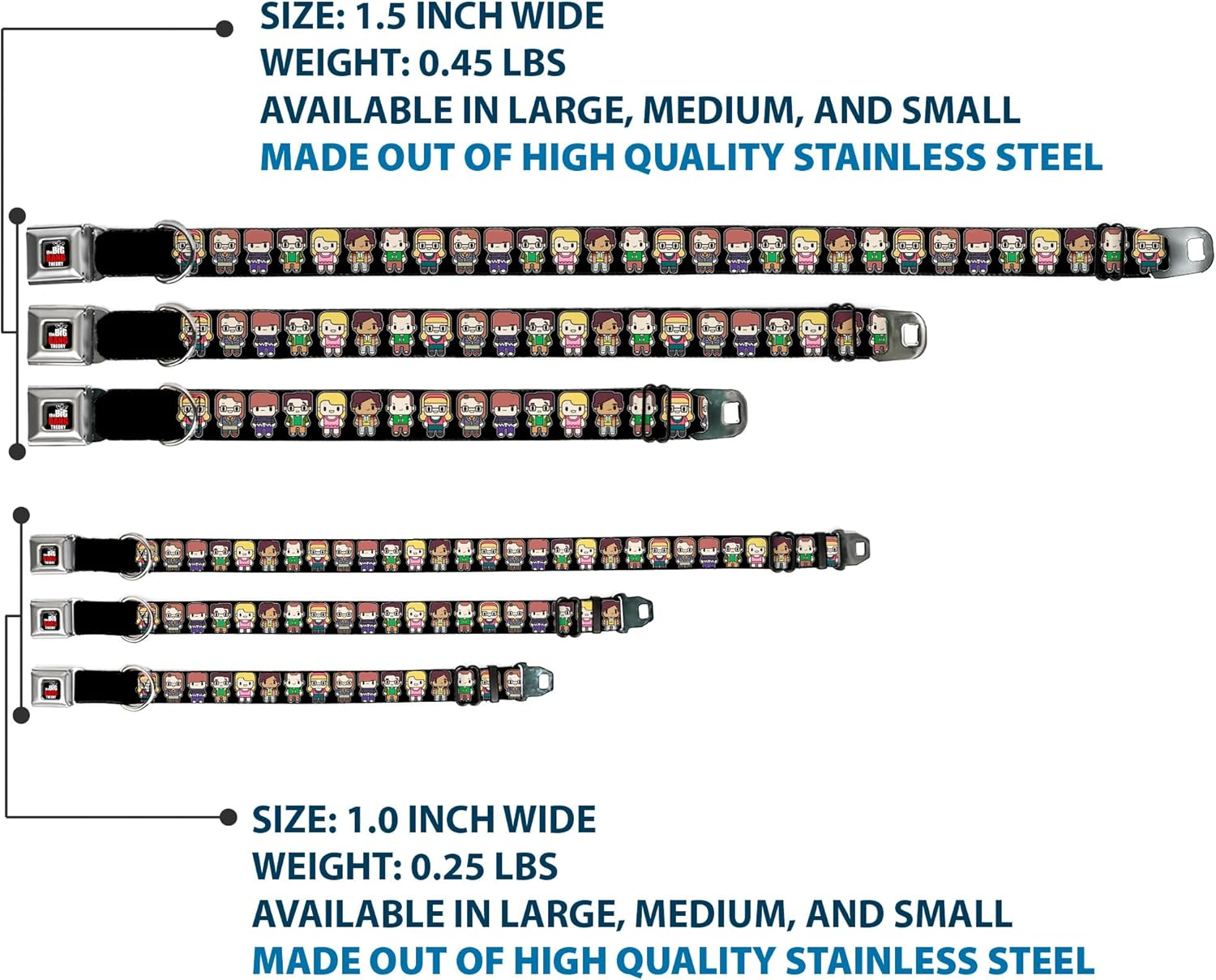 Buckle-Down Seatbelt Buckle Dog Collar - Big Bang Theory Chibi Characters Black - 1" Wide - Fits 15-26" Neck - Large image number 3