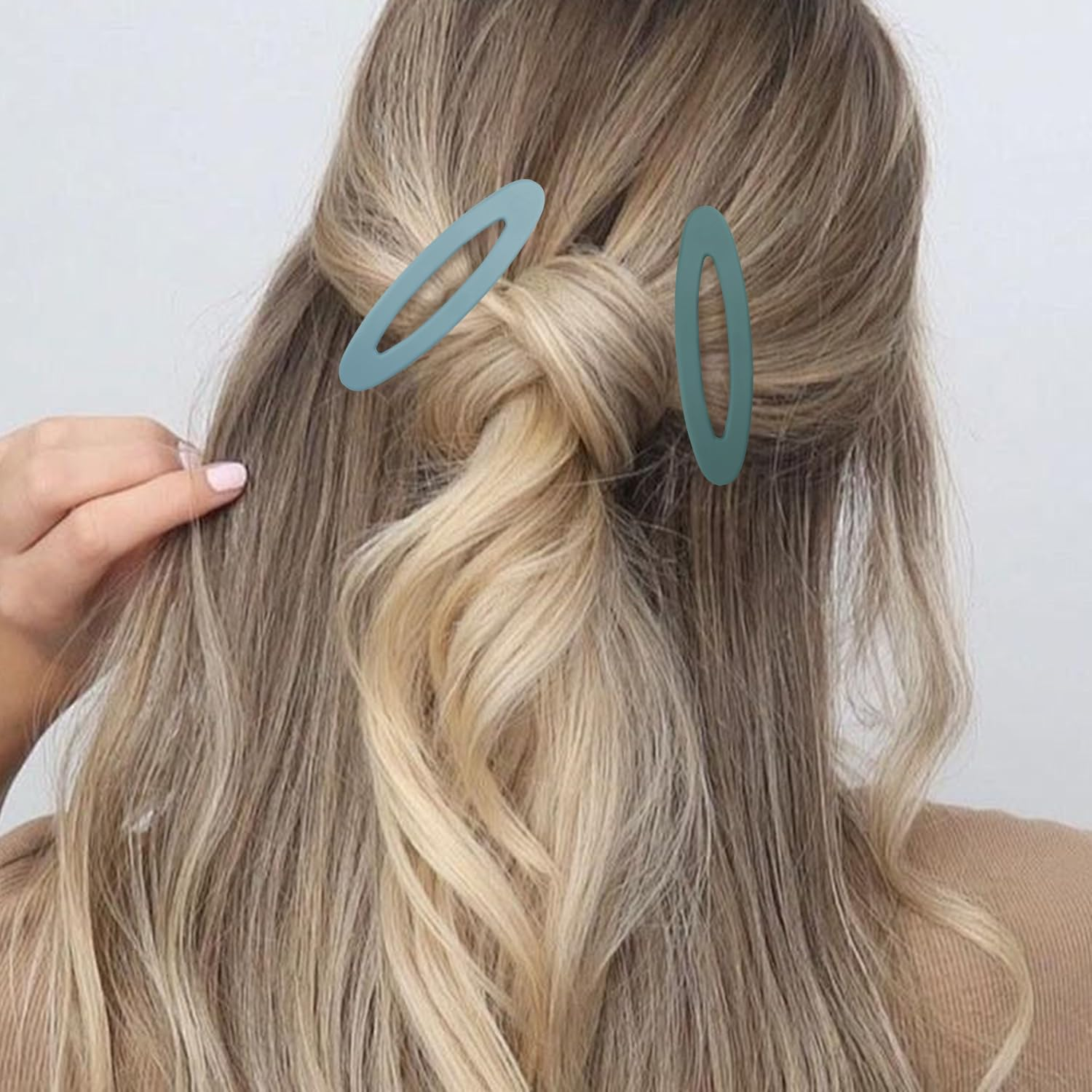 4Pcs 3.5 Inch/9Cm Large Snap Hair Clips, Matte Snap Hair Clips Blue Tone Hair Clip Medium Barrettes Hair Accessories No Slip Snap Clips for Girls and Women Hair Decortions image number 2