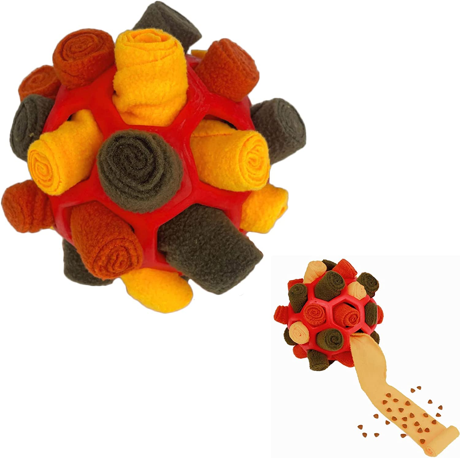 Interactive Pet Snuffle Ball Dog Toy Encourage Natural Foraging Skills Slow Food Training Bite Resistant Puppy Playing Portable Dog Enrichment Toys (Autumn Red) image number 3
