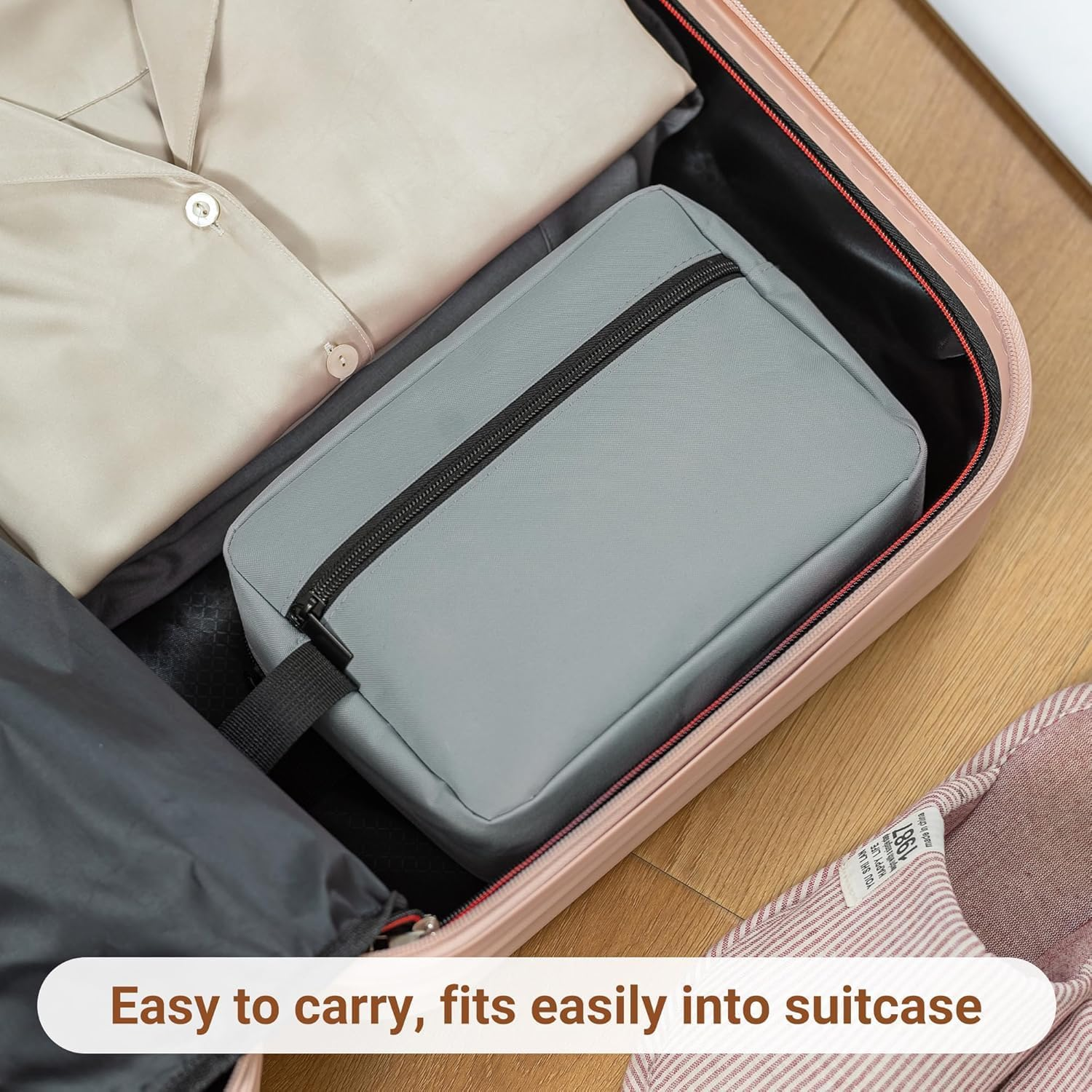 Mumoo Bear Travel Toiletry Bag for Women and Men, Lightweight Makeup Bag Hanging Dopp Kit with Shaving Compartment Cosmetic Organizer Small Tool Bag Travel Essentials（Grey） image number 1