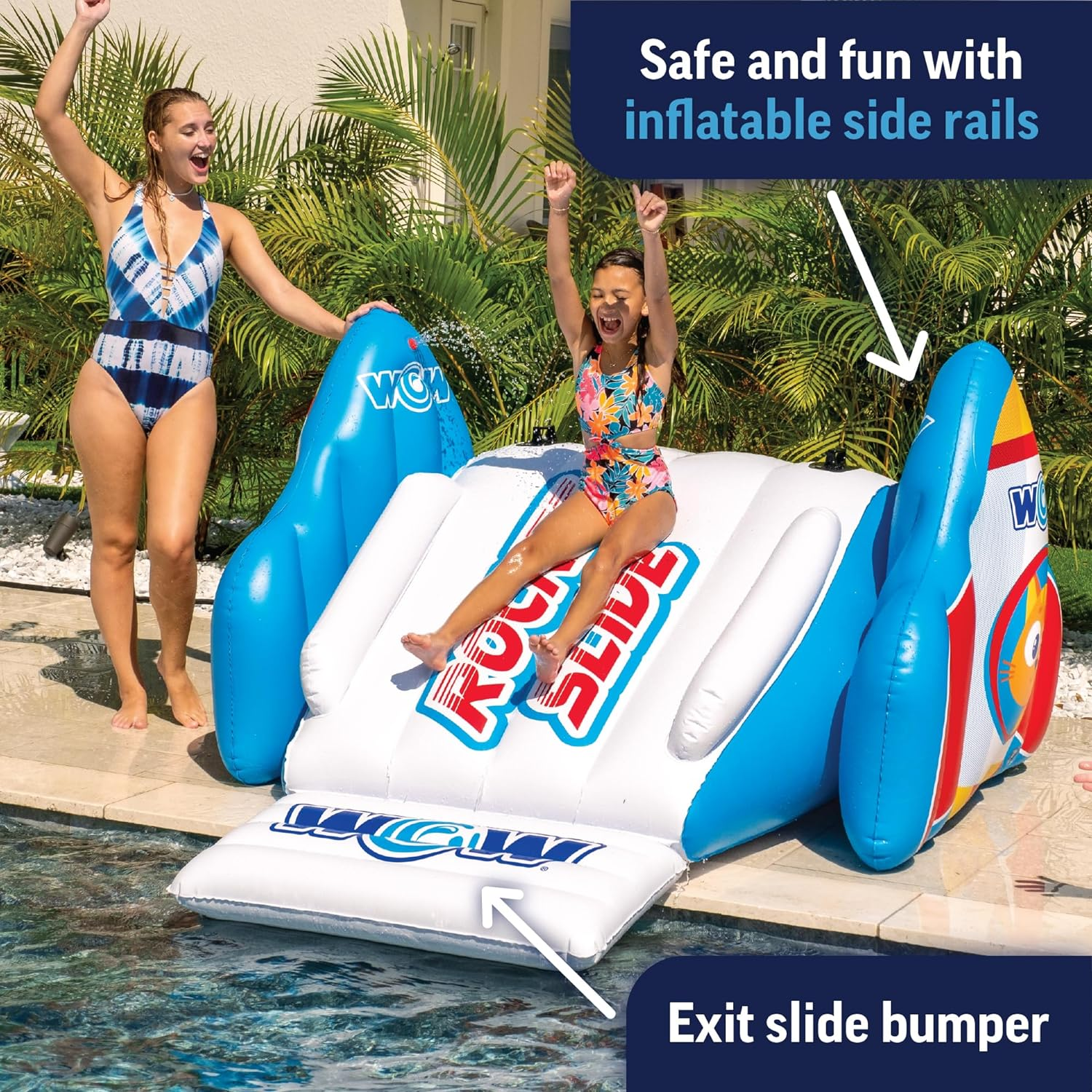 WOW Sports Rocket Slide Inflatable Pool Slide - with Built in Sprayer for Kids and Adults - Portable Pool Slides - Durable Vinyl image number 1