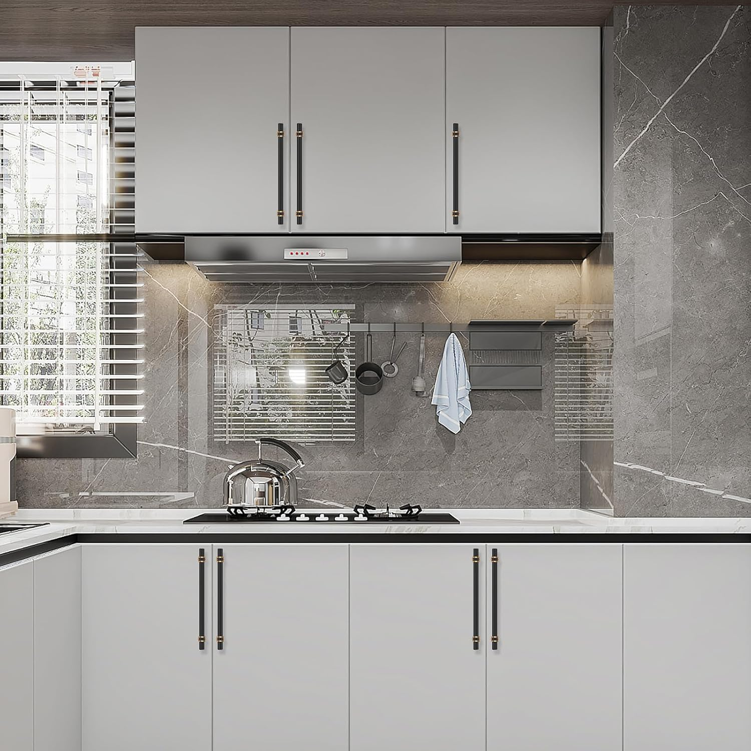 Asidrama 6 Pack 10 Inch(254Mm) Knurled Matte Black and Champagne Bronze Kitchen Cabinet Handles, Cabinet Pulls Kitchen Cabinet Hardware Cupboard Handles Drawer Pulls image number 4