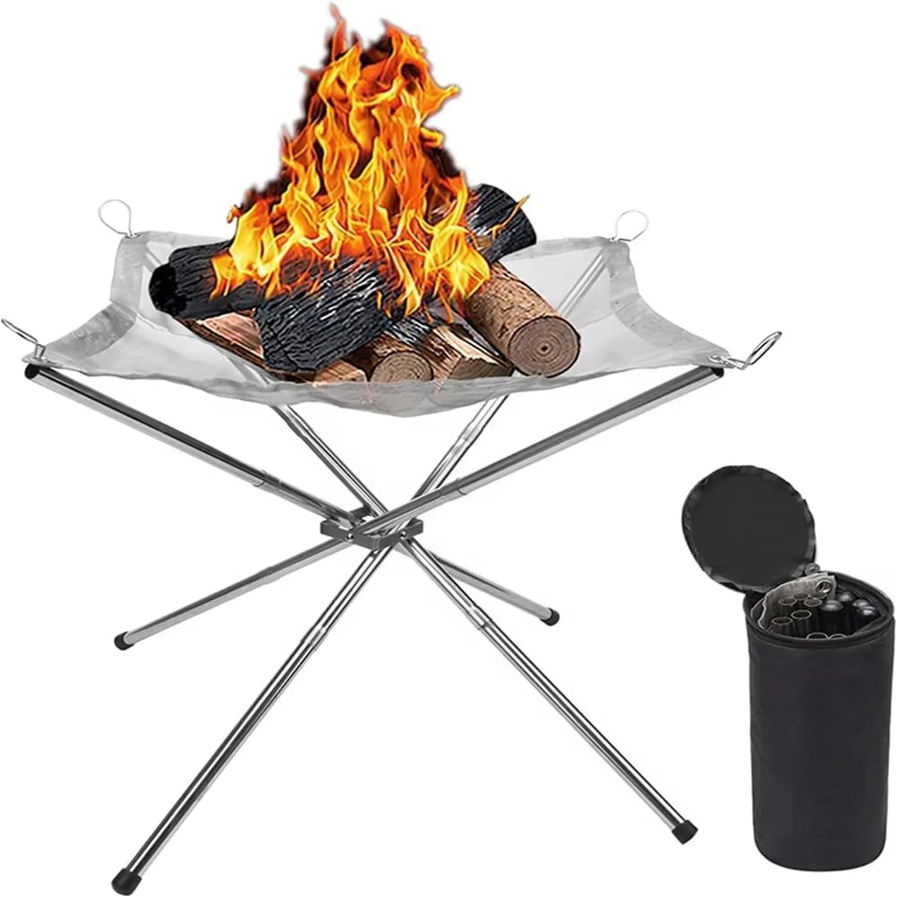Portable Bonfire Campfire Fire Pit Collapsing Stainless Steel Mesh Fireplace Foldable Camping Fire Pit Camping Gear