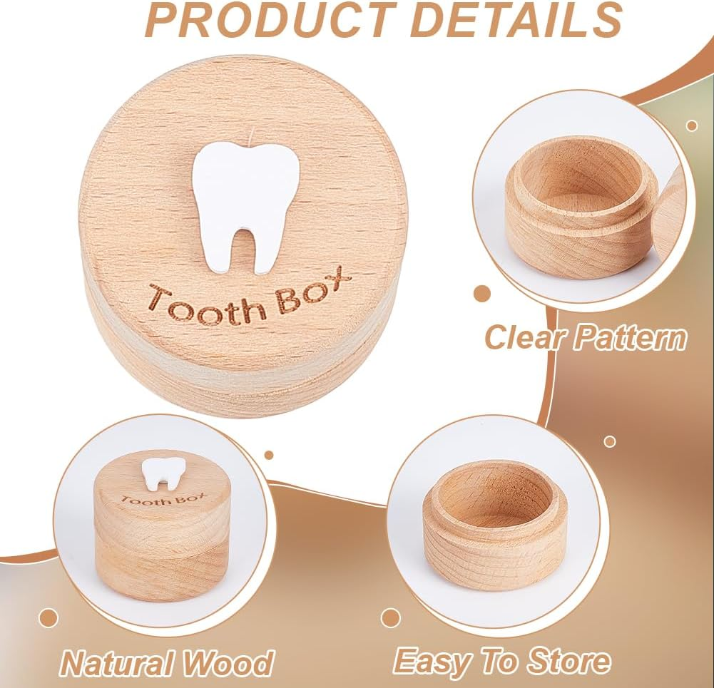1Pc Wood Tooth Storage Box with White Tooth Pattern Wooden Teeth Keepsake Organizer Boxes Memory Box for Parents Teeth Collection Storage image number 2